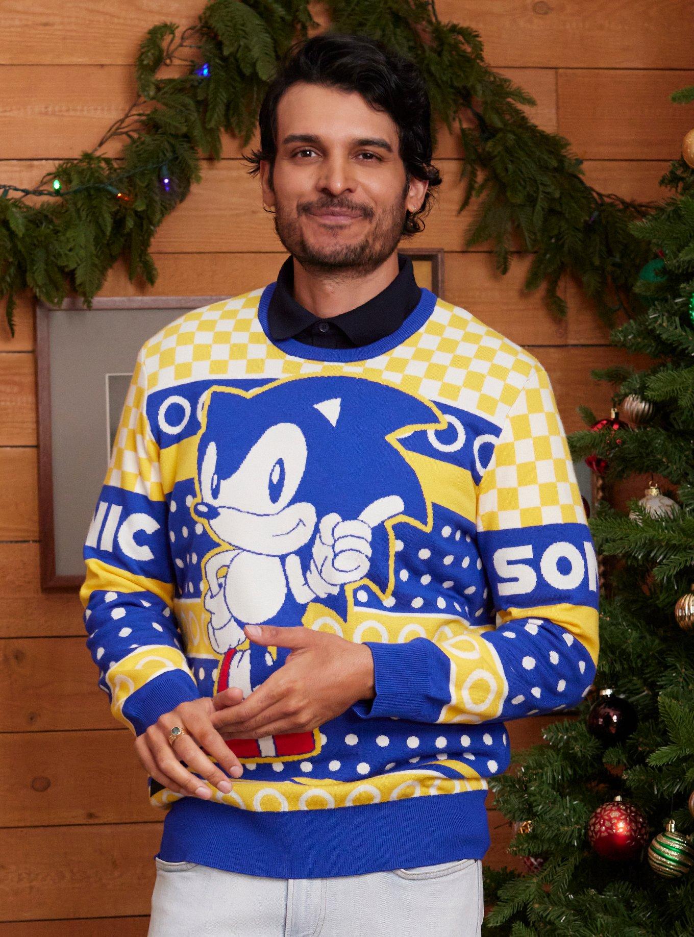 Sonic the Hedgehog Gold Rings Portrait Holiday Sweater — BoxLunch Exclusive, GOLD, hi-res