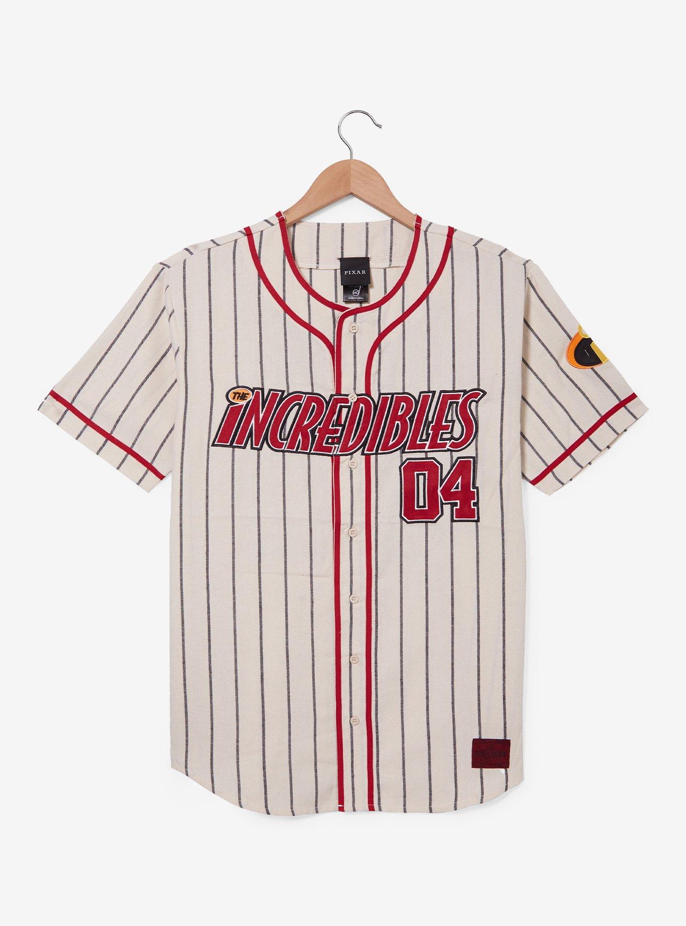 Disney Pixar The Incredibles Parr Vintage Baseball Jersey — BoxLunch Exclusive, BLACK WHITE STRIPE, hi-res