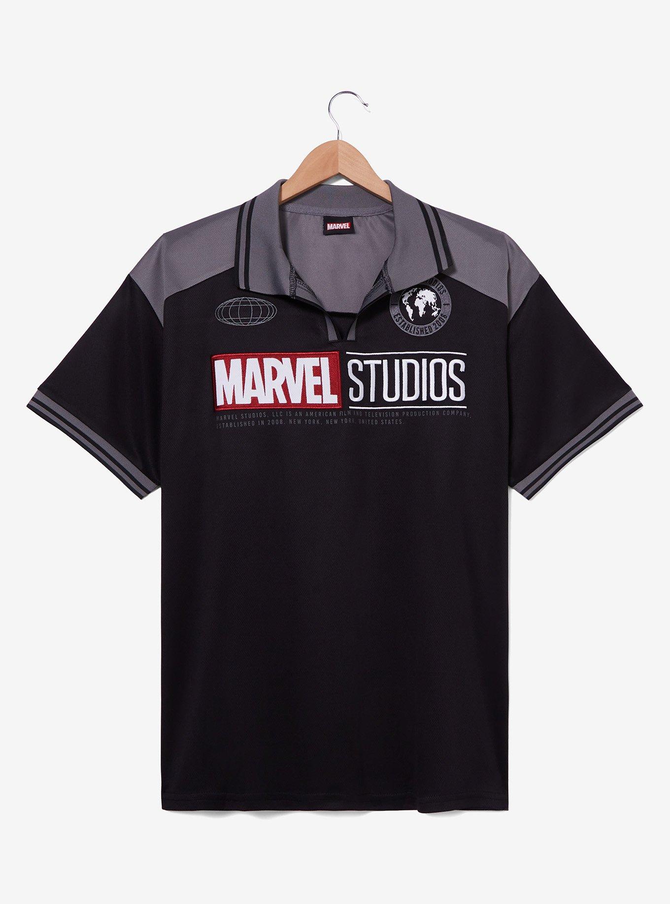 Marvel Studios Color Block Gray and Black Polo, BLACK, hi-res