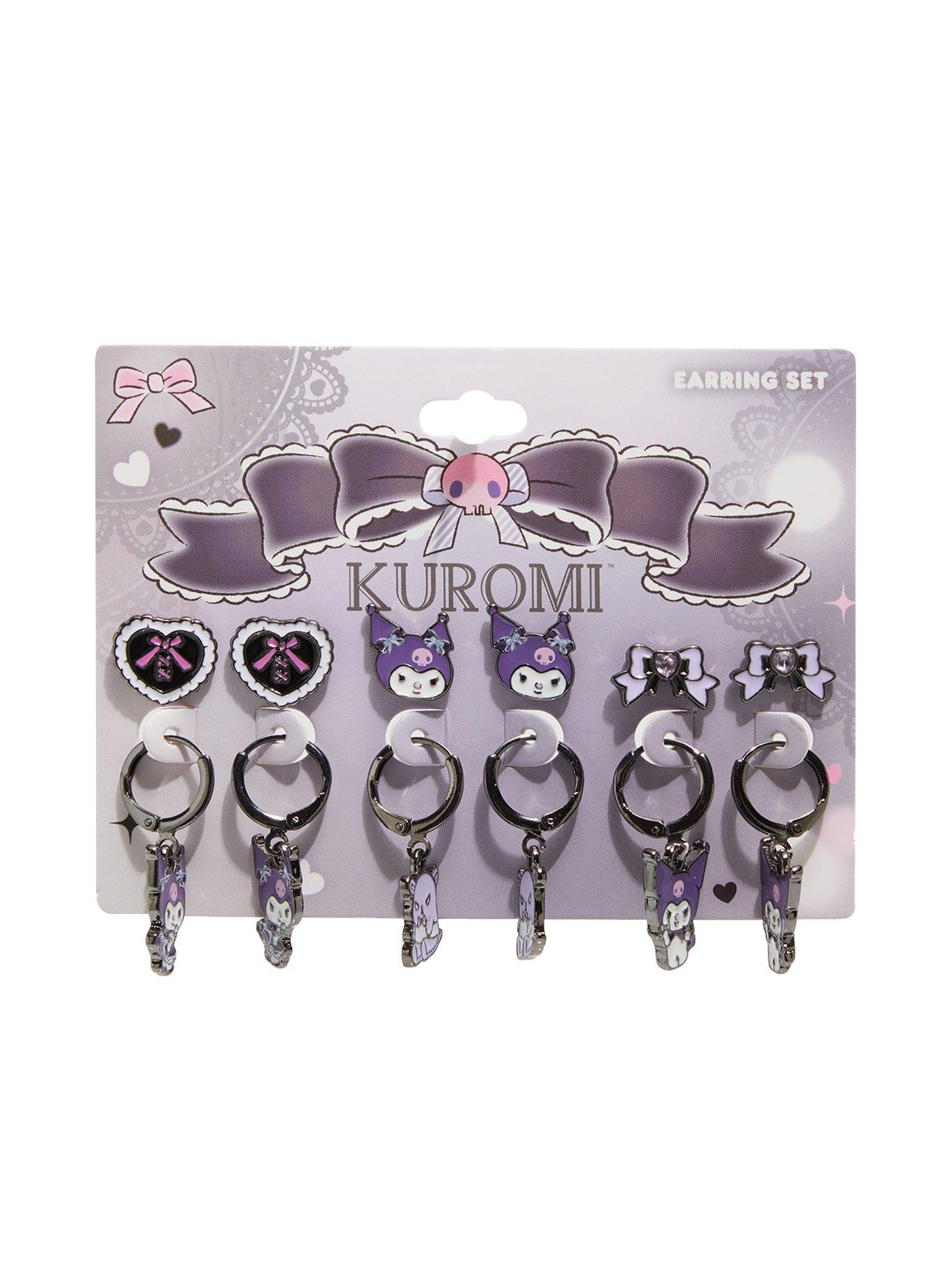 Kuromi Heart Bow Earring Set, , hi-res