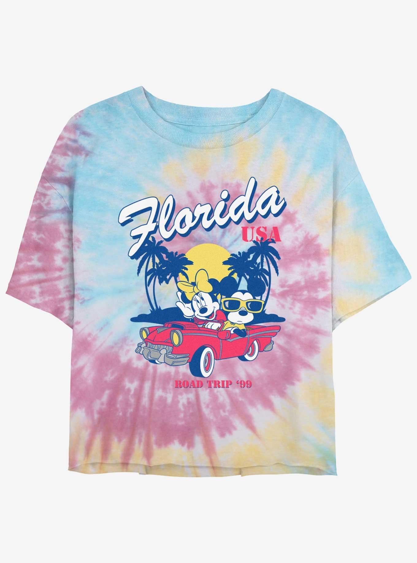 Disney Mickey Mouse & Minnie Mouse Road Trip Girls Tie-Dye Crop T-Shirt, , hi-res