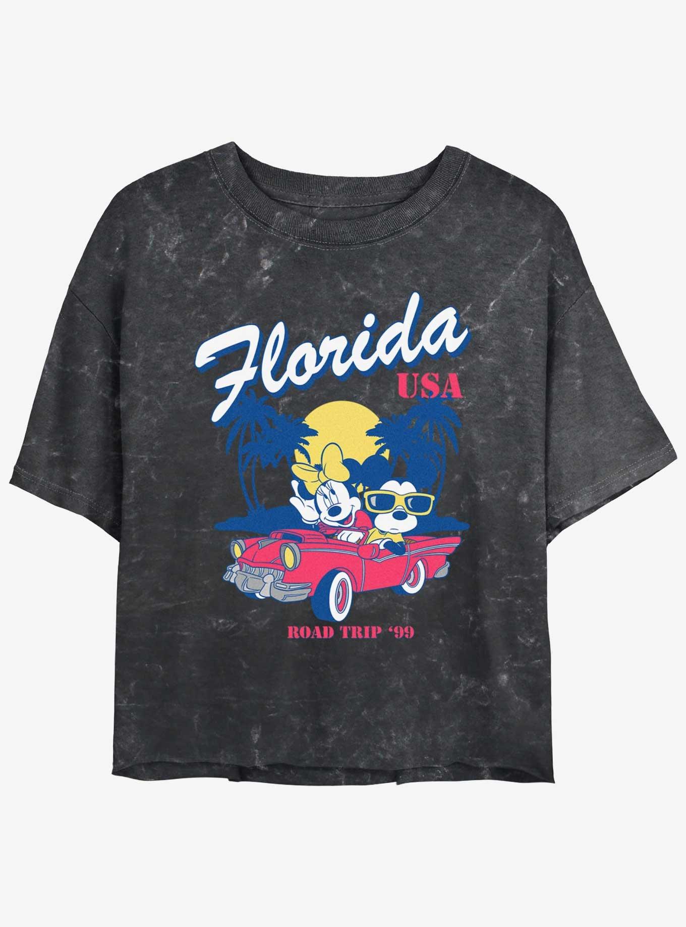 Disney Mickey Mouse & Minnie Mouse Road Trip Girls Mineral Wash Crop T-Shirt, BLACK, hi-res