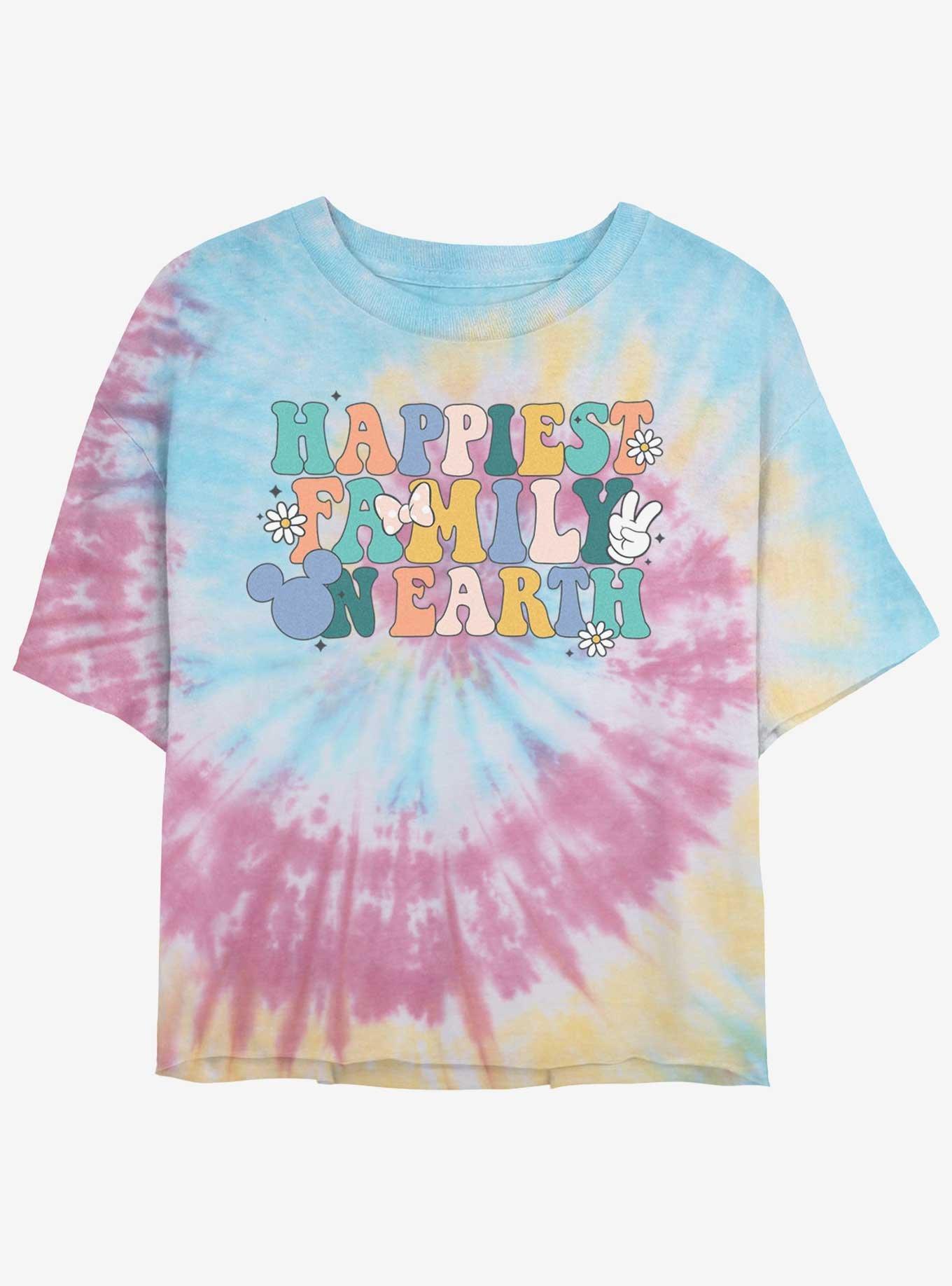 Disney Mickey Mouse Happiest Family On Earth Womens Tie-Dye Crop T-Shirt, , hi-res