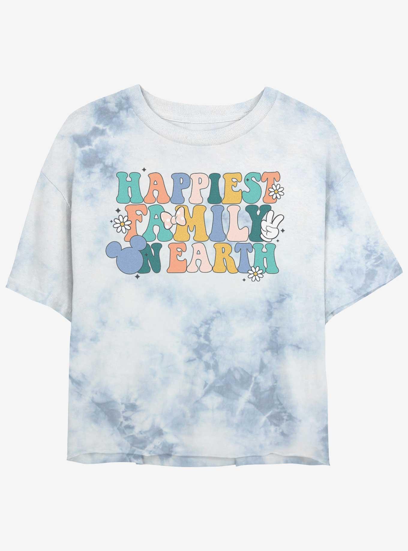 Disney Mickey Mouse Happiest Family On Earth Womens Tie-Dye Crop T-Shirt, , hi-res