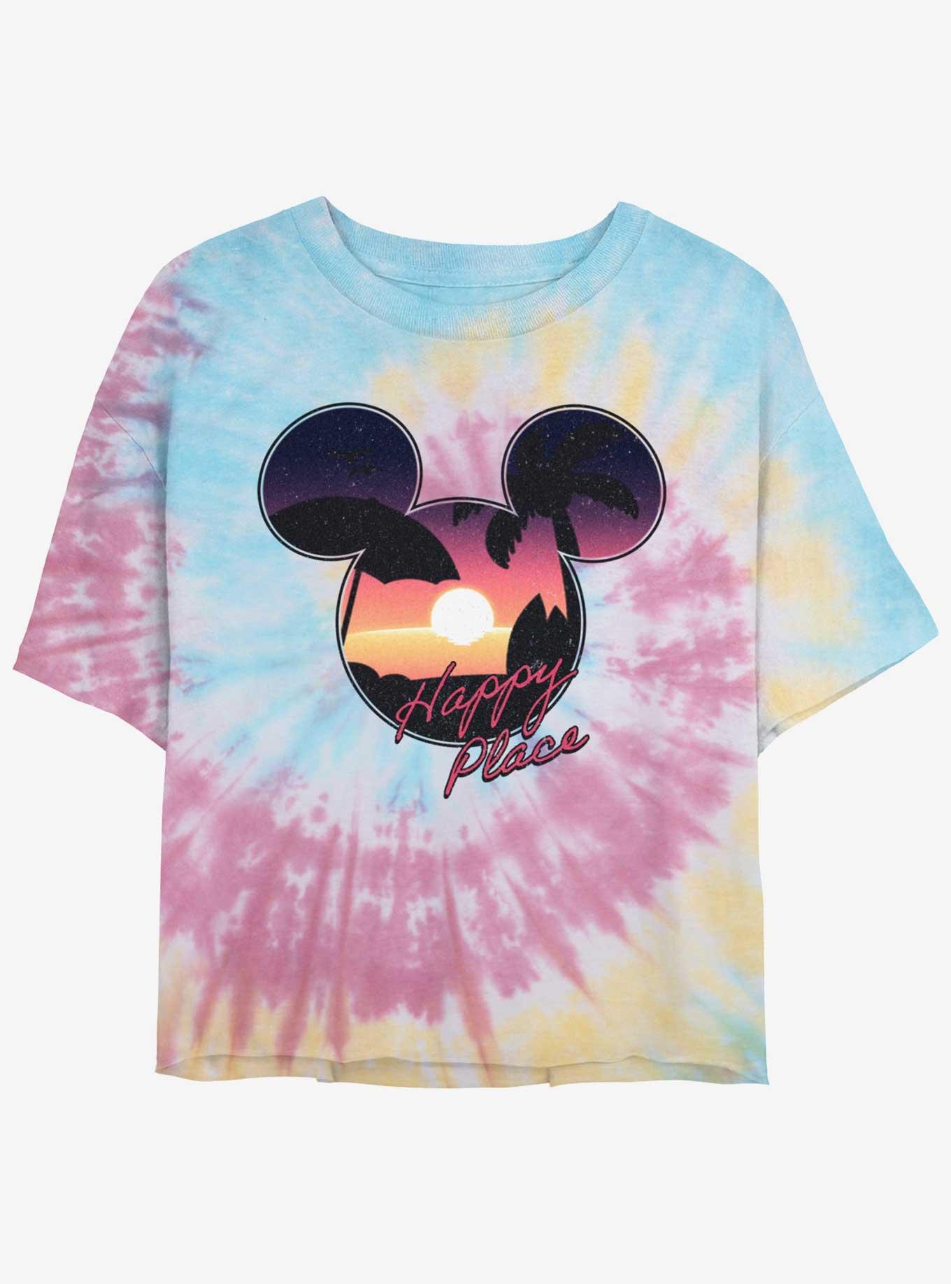 Disney Mickey Mouse Beach Happy Place Womens Tie-Dye Crop T-Shirt, BLUPNKLY, hi-res