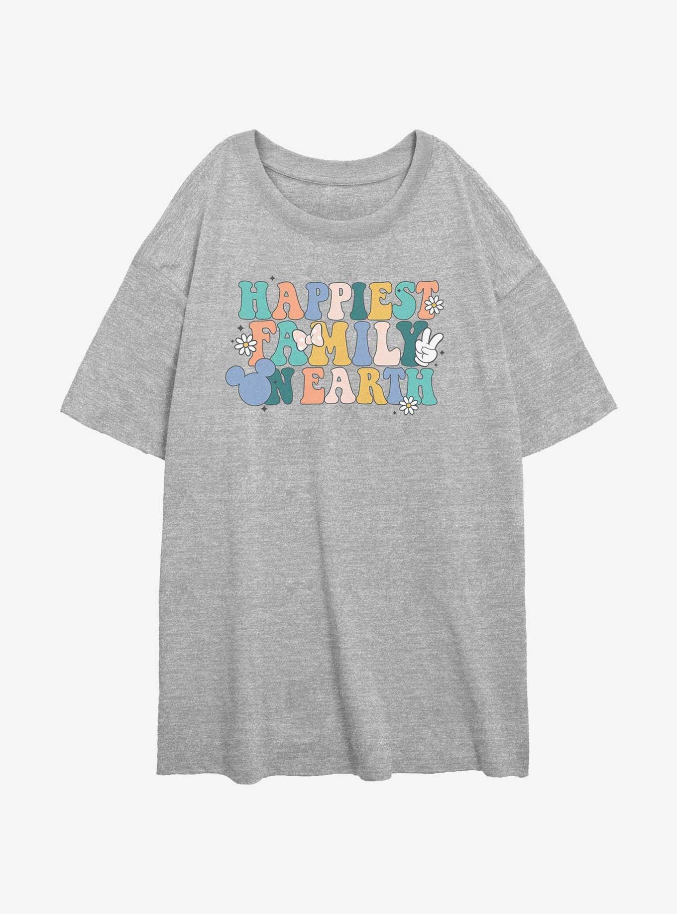 Disney Mickey Mouse Happiest Family On Earth Womens Oversized T-Shirt