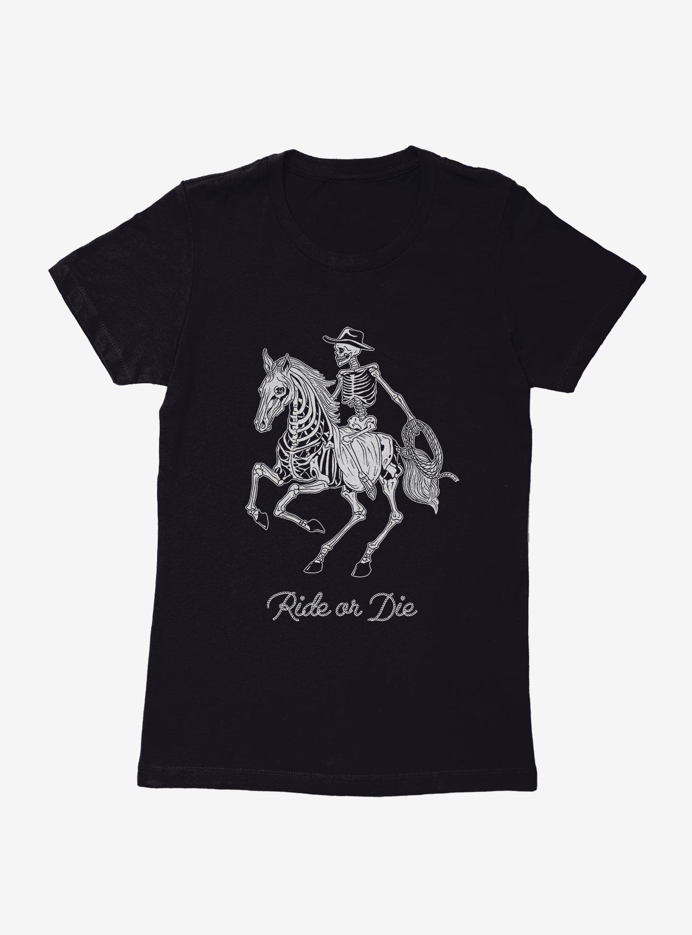 Ride Or Die Skeleton Cowboy Womens T-Shirt, BLACK, hi-res