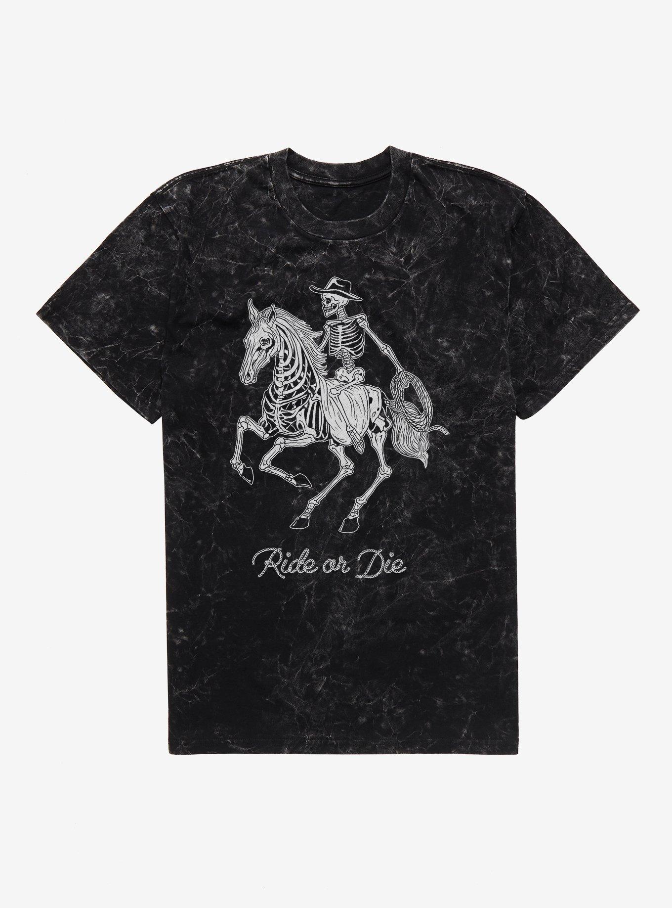 Ride Or Die Skeleton Cowboy Mineral Wash T-Shirt, BLACK MINERAL WASH, hi-res