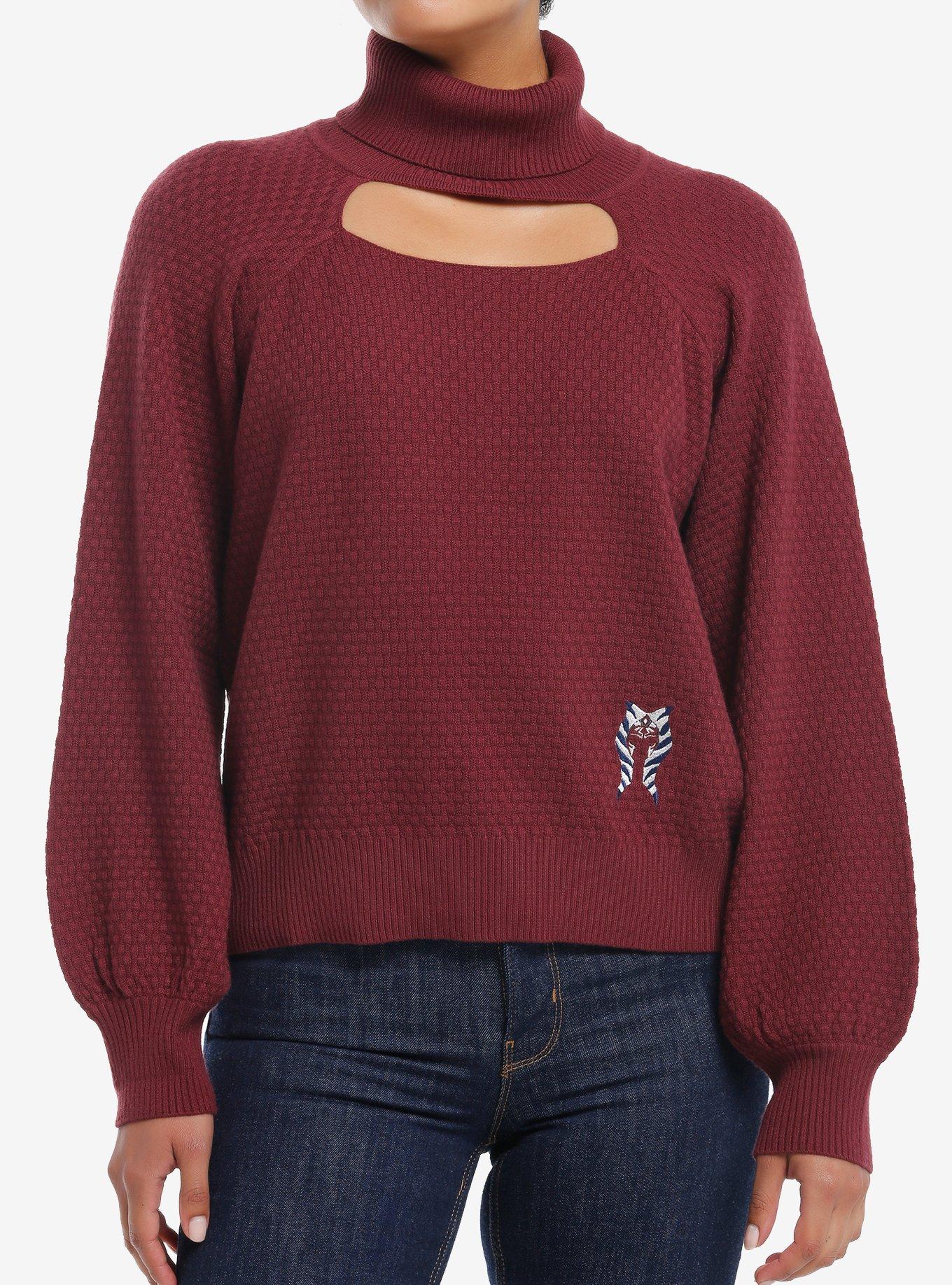 Her Universe Star Wars Ahsoka Tano Cutout Sweater Top Her Universe Exclusive, BURGUNDY, hi-res