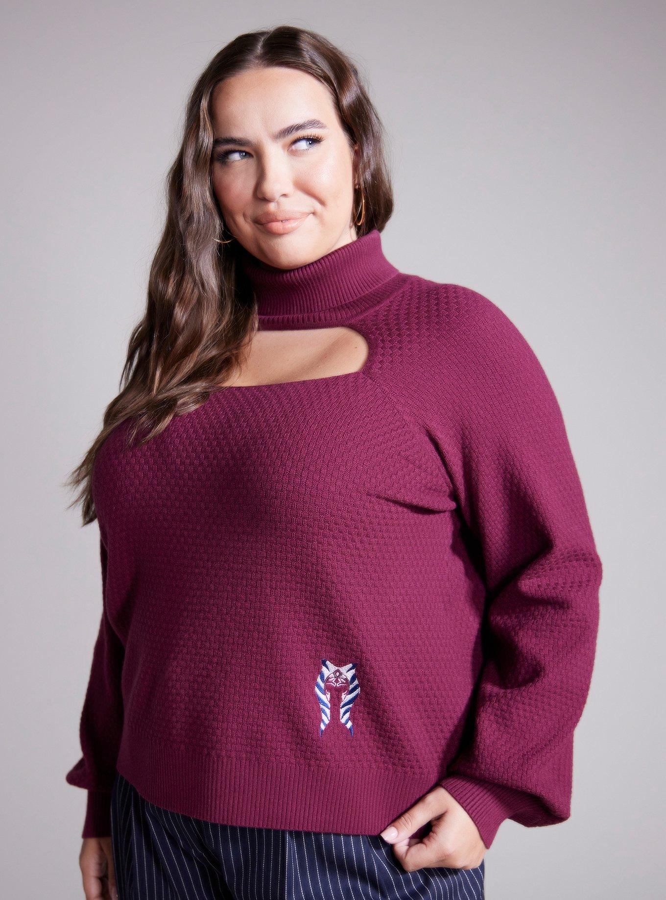 Her Universe Star Wars Ahsoka Tano Cutout Sweater Top Plus Size Her Universe Exclusive, BURGUNDY, hi-res