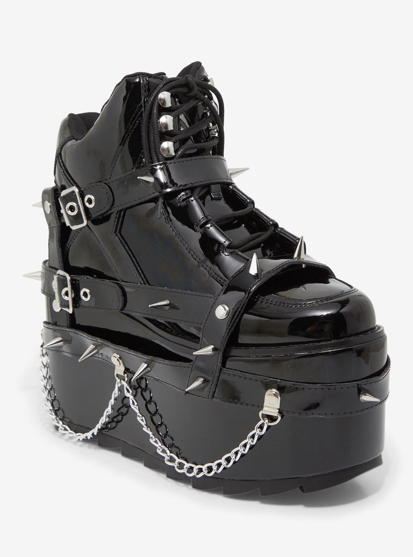 YRU Black Shiny Spike Qozmo Sneakers, , hi-res