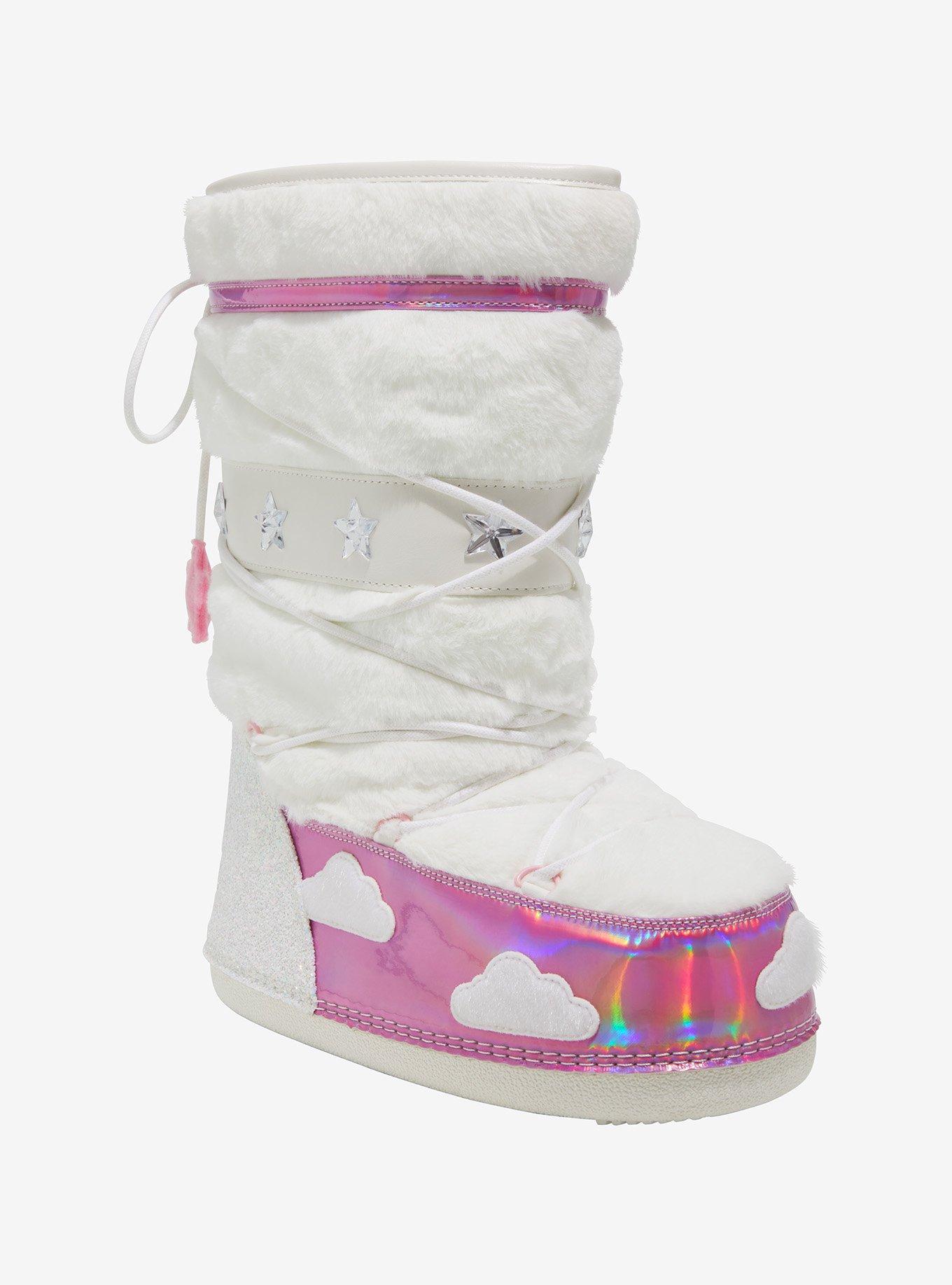 YRU White & Pink Blizzy Sky Fuzzy Boots, , hi-res
