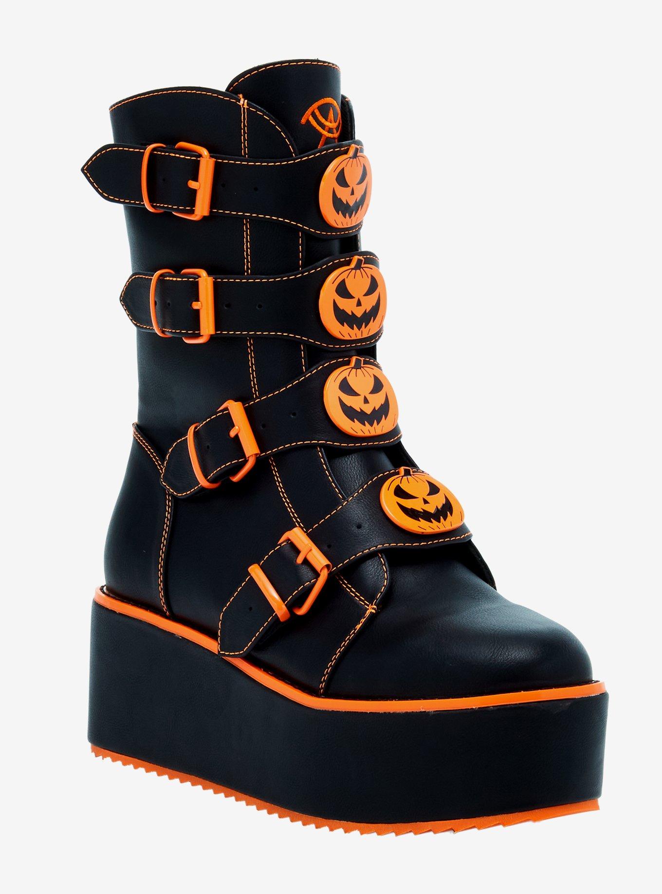Strange Cvlt Jack-O'-Lantern Buckle Platform Boots | Hot Topic