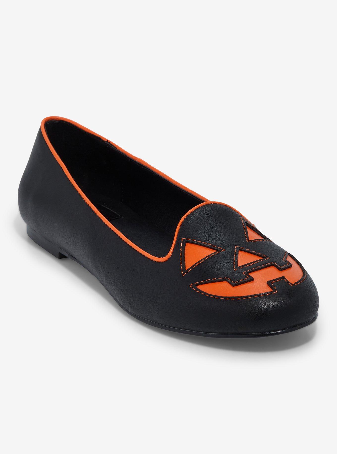 Strange Cvlt Black & Orange Jack-O'-Lantern Face Flats | Hot Topic