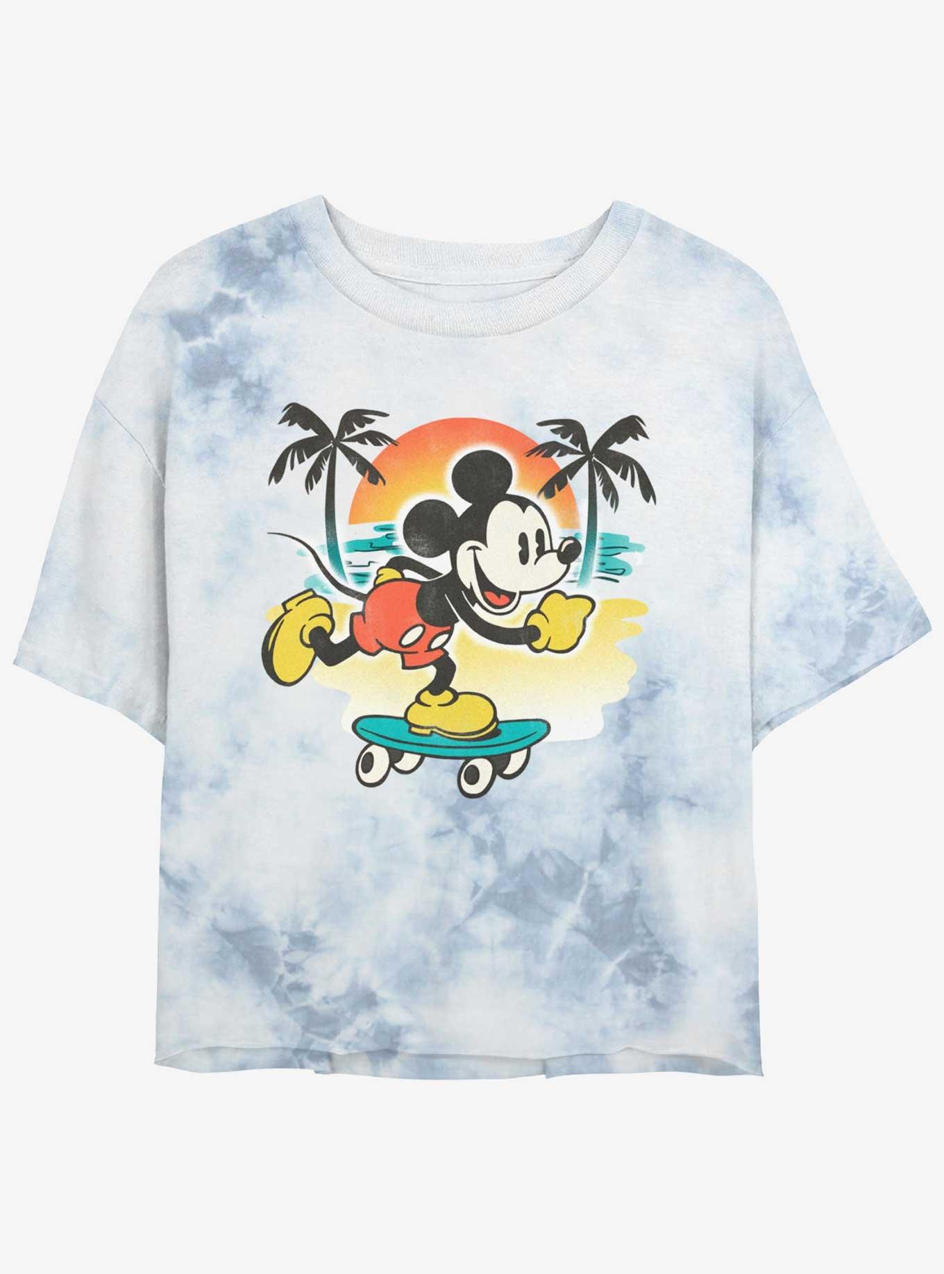 Disney Mickey Mouse Cali Sun Mickey Womens Tie-Dye Crop T-Shirt, WHITEBLUE, hi-res