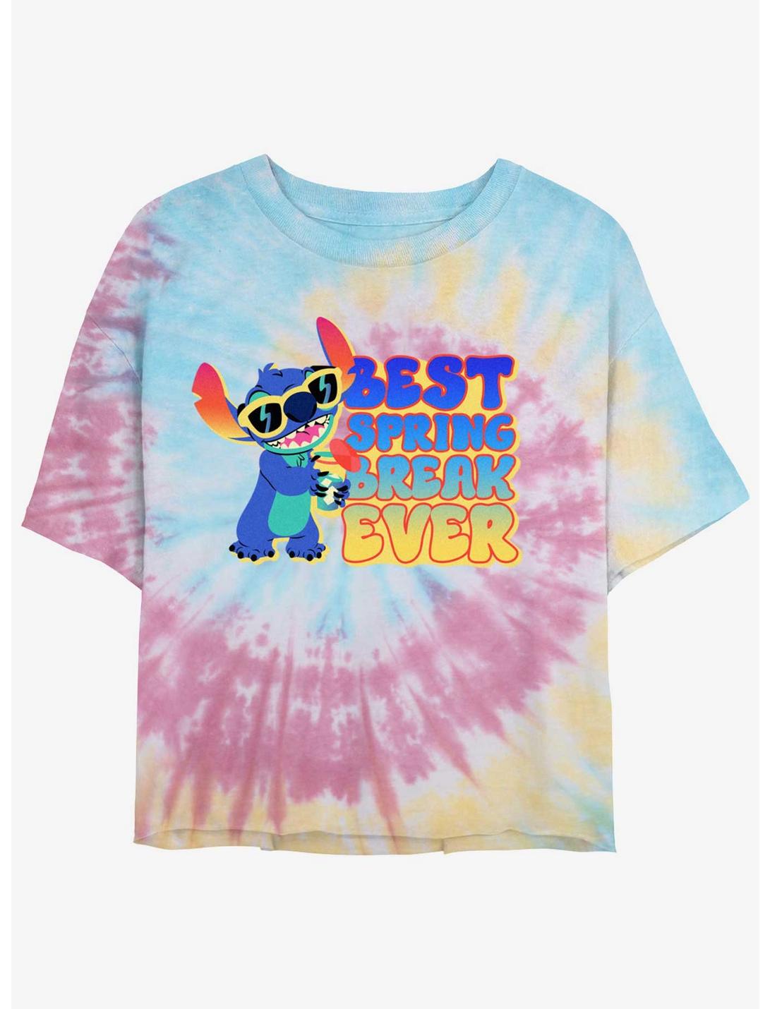 Disney Lilo & Stitch Best Spring Break Ever Womens Tie-Dye Crop T-Shirt, BLUPNKLY, hi-res