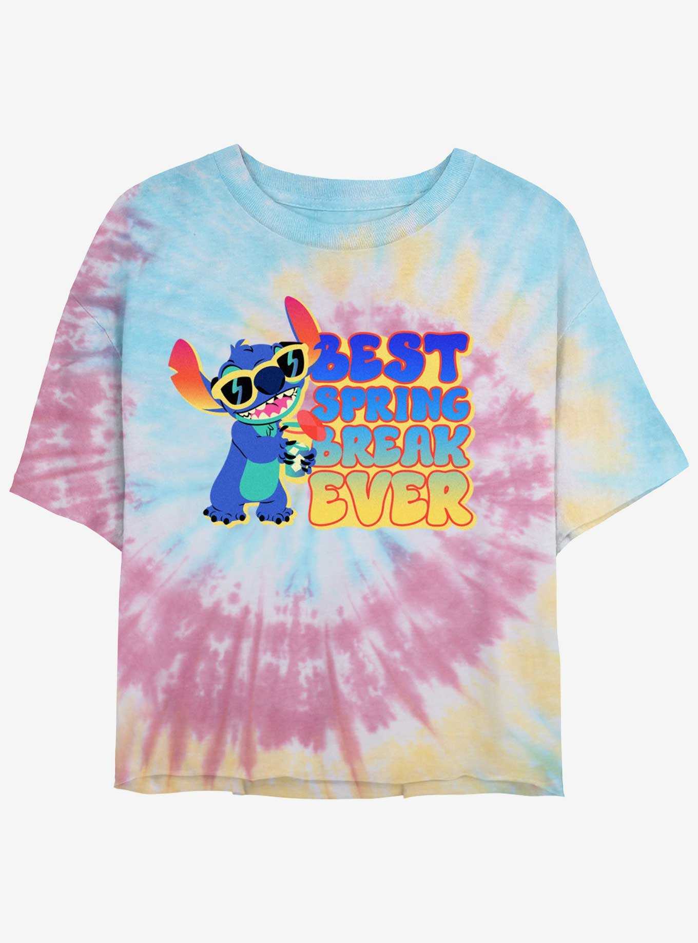 Disney Lilo & Stitch Best Spring Break Ever Womens Tie-Dye Crop T-Shirt, , hi-res