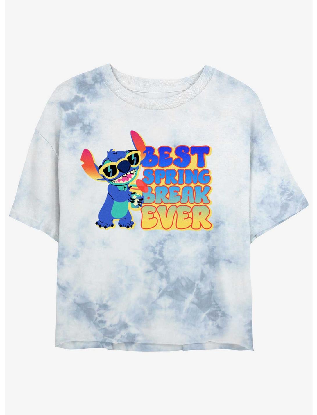Disney Lilo & Stitch Best Spring Break Ever Womens Tie-Dye Crop T-Shirt, WHITEBLUE, hi-res