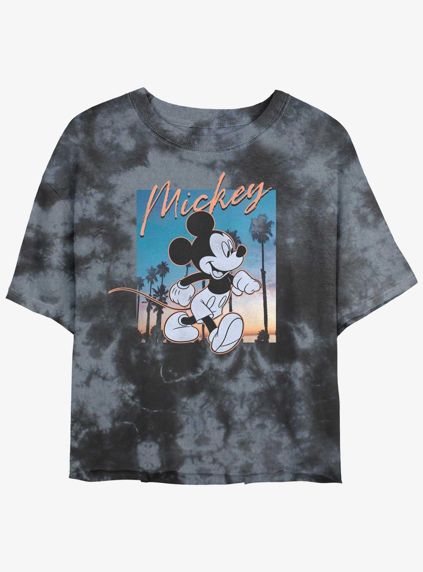 Disney Mickey Mouse Sunset Mickey Womens Tie-Dye Crop T-Shirt, BLKCHAR, hi-res