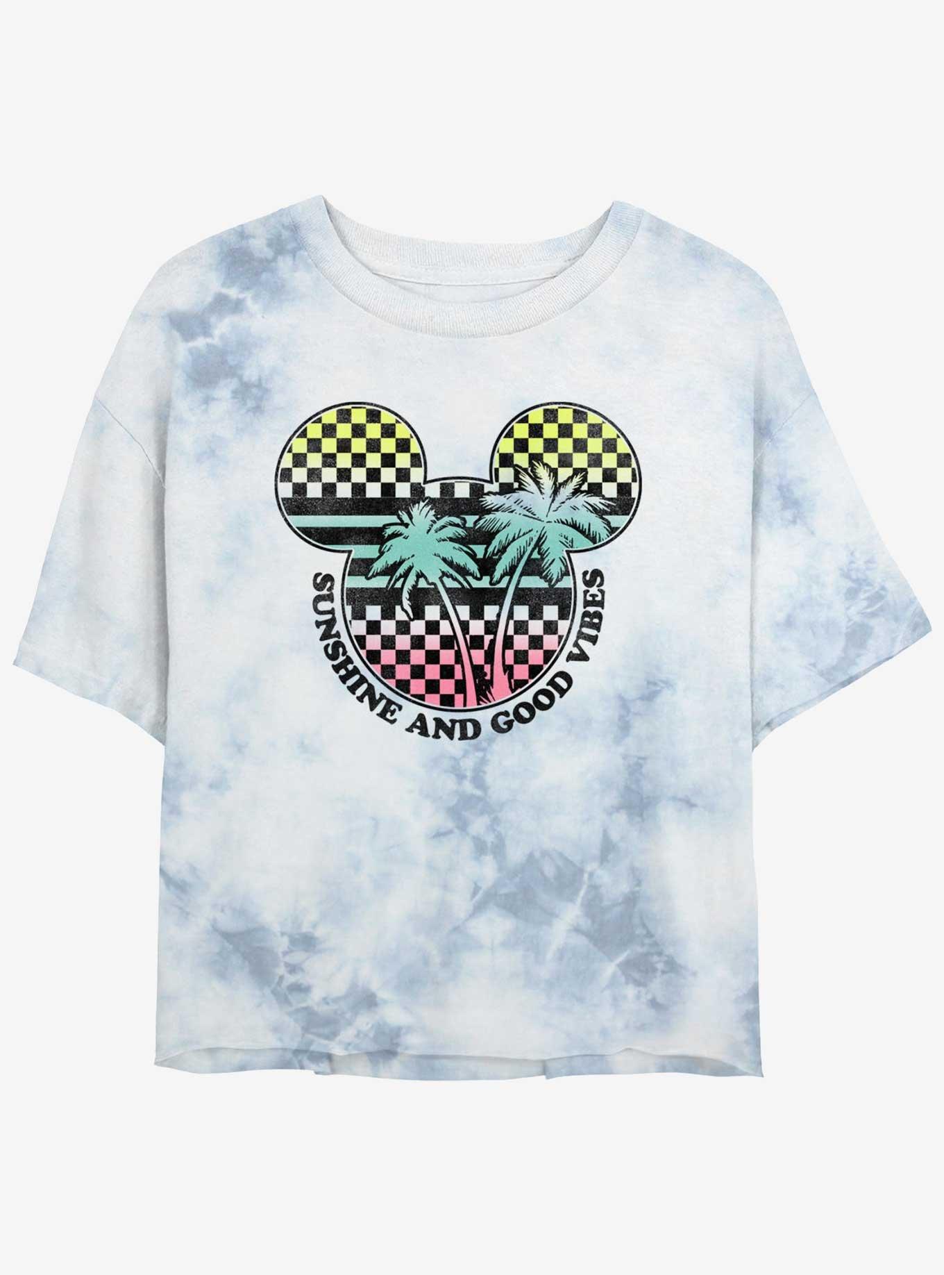 Disney Mickey Mouse Sunshine Good Vibes Womens Tie-Dye Crop T-Shirt, WHITEBLUE, hi-res