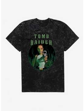 Tomb Raider Lara Croft Green Flames Mineral Wash T-Shirt, , hi-res