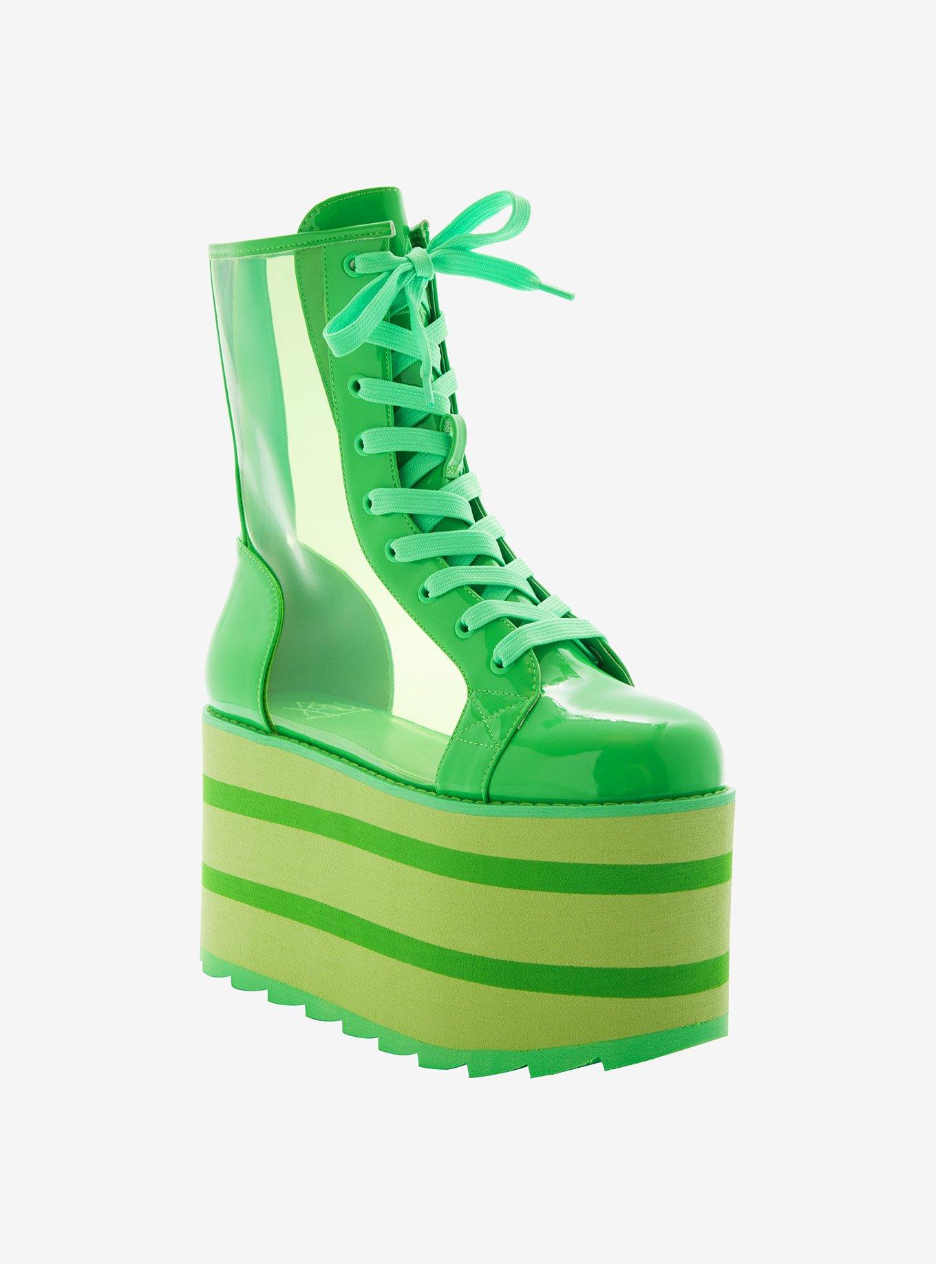 YRU Neon Green Hi-Top Platform Sneakers, , hi-res