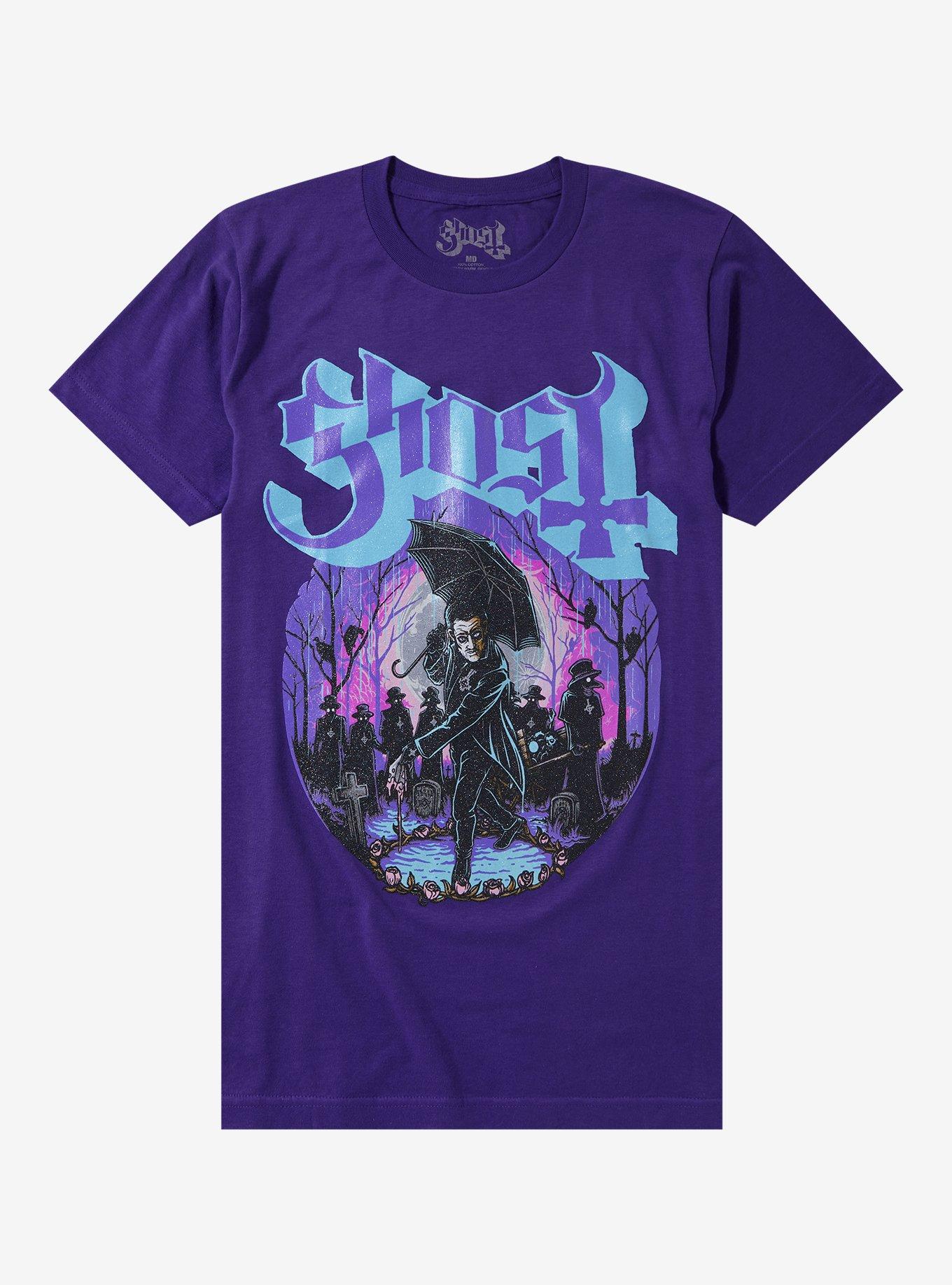 Ghost Unholy Cemetery Gathering Glitter Boyfriend Fit Girls T-Shirt, PURPLE, hi-res