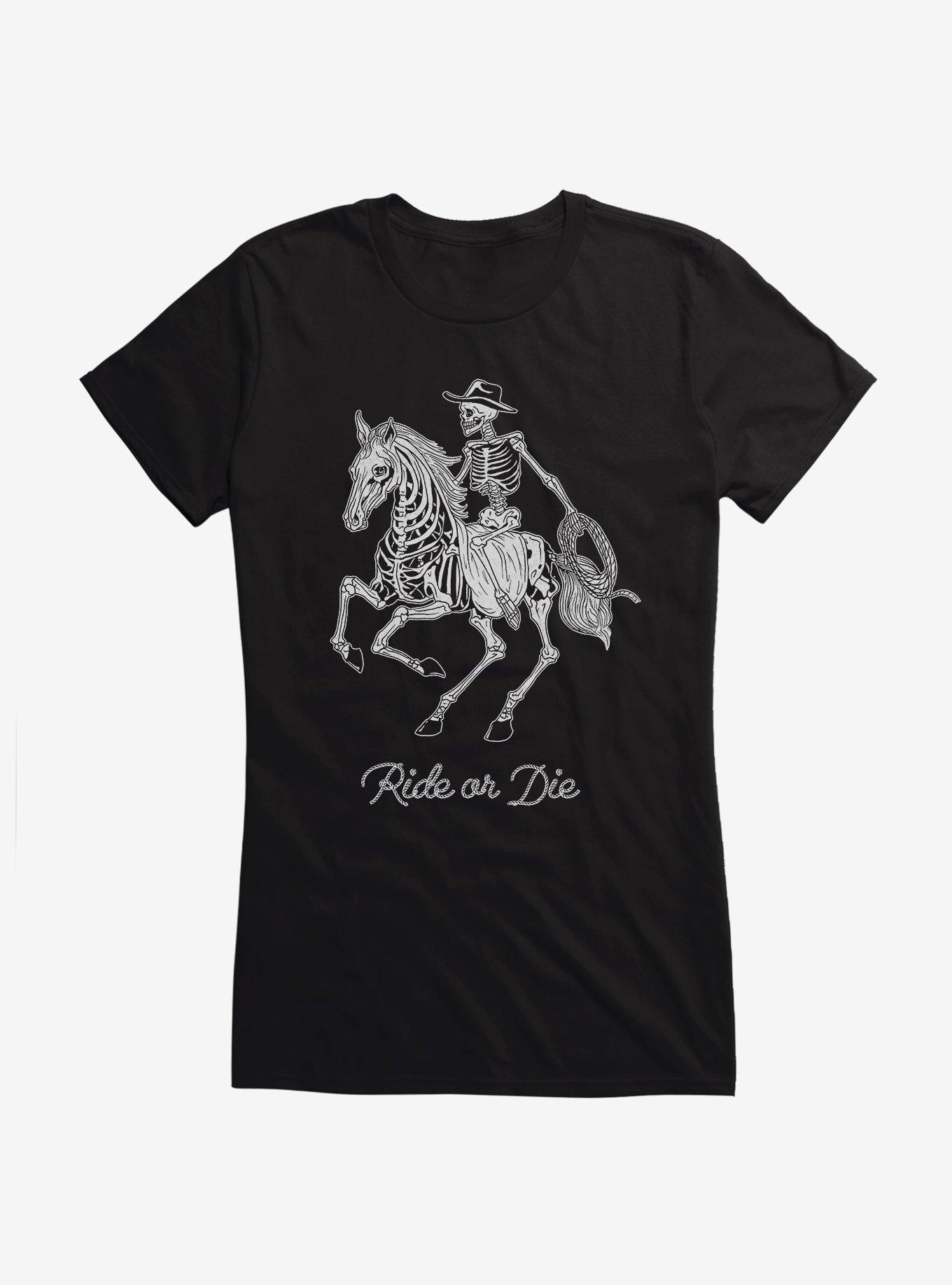 Ride Or Die Skeleton Cowboy Girls T-Shirt