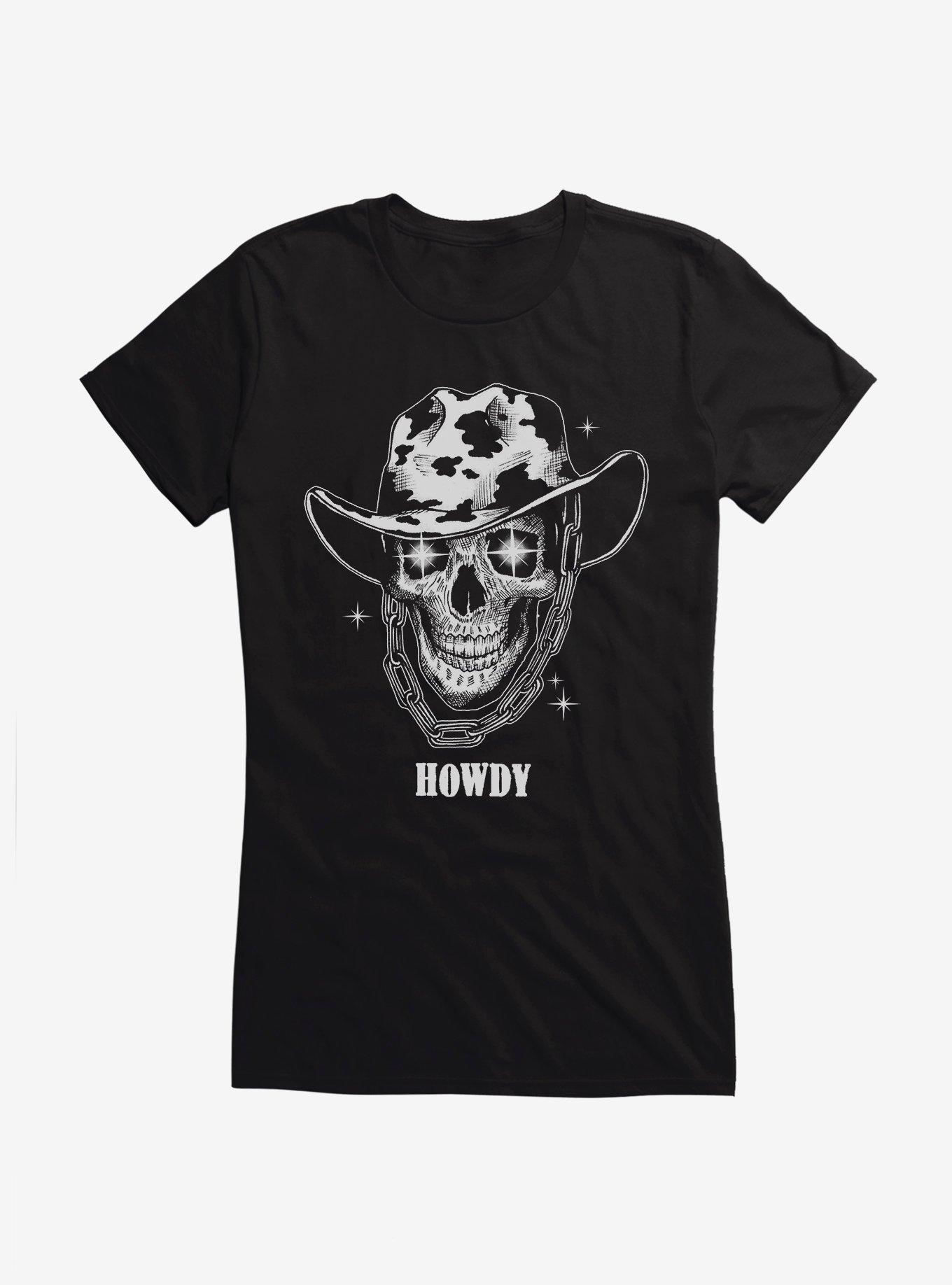 Howdy Cowboy Skull Girls T-Shirt, BLACK, hi-res