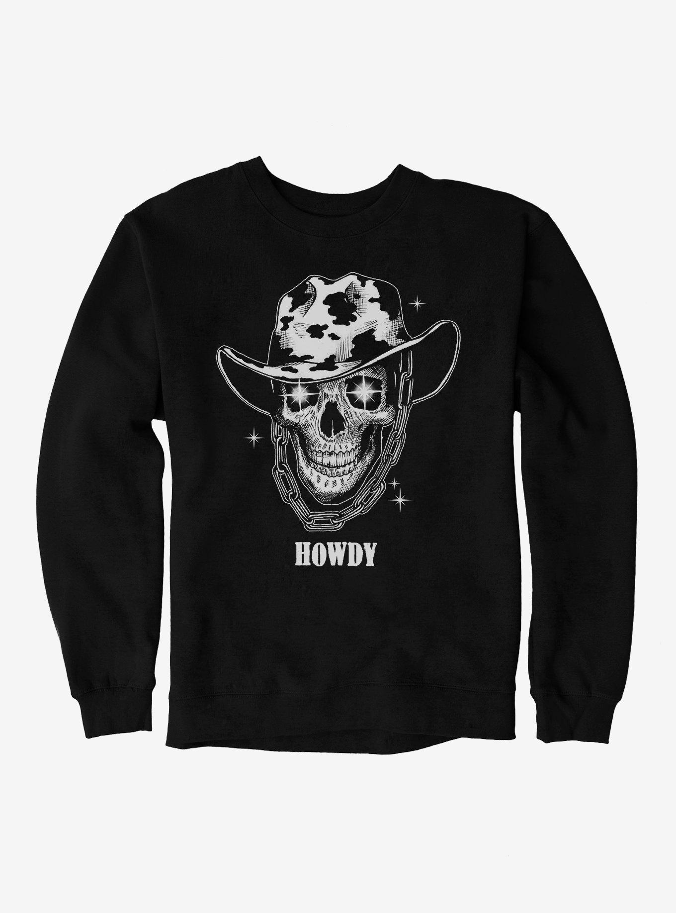 Howdy Cowboy Skull Sweatshirt, BLACK, hi-res