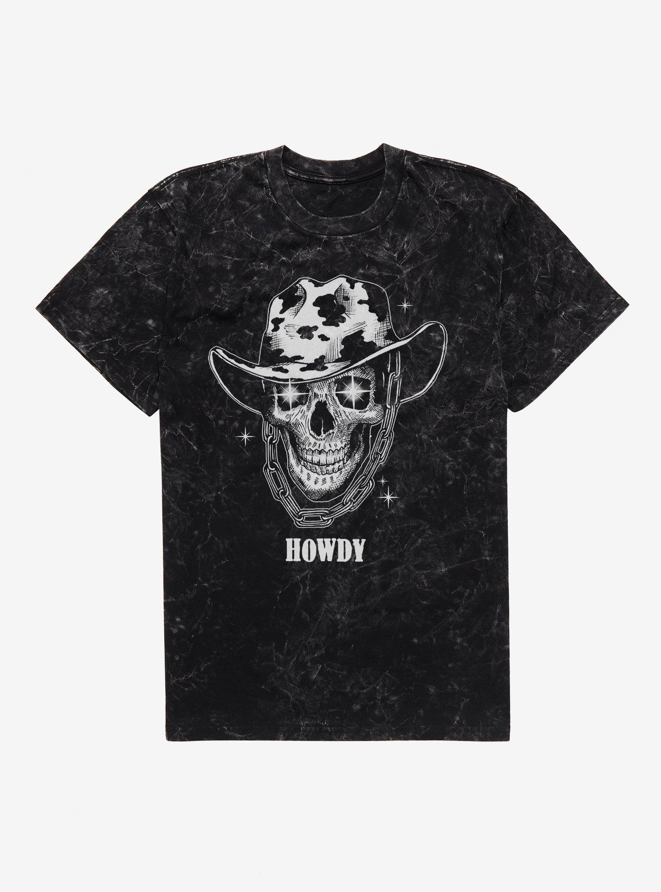 Howdy Cowboy Skull Mineral Wash T-Shirt, , hi-res