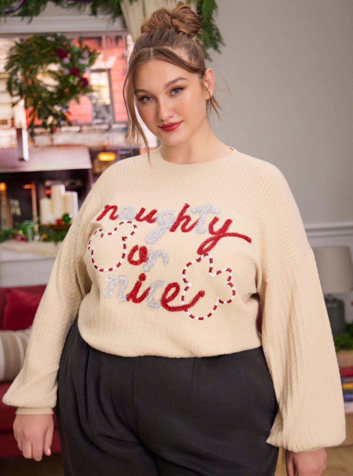 Her Universe Disney Mickey Mouse & Minnie Mouse Naughty Or Nice Sweater Plus Size Her Universe Exclusive