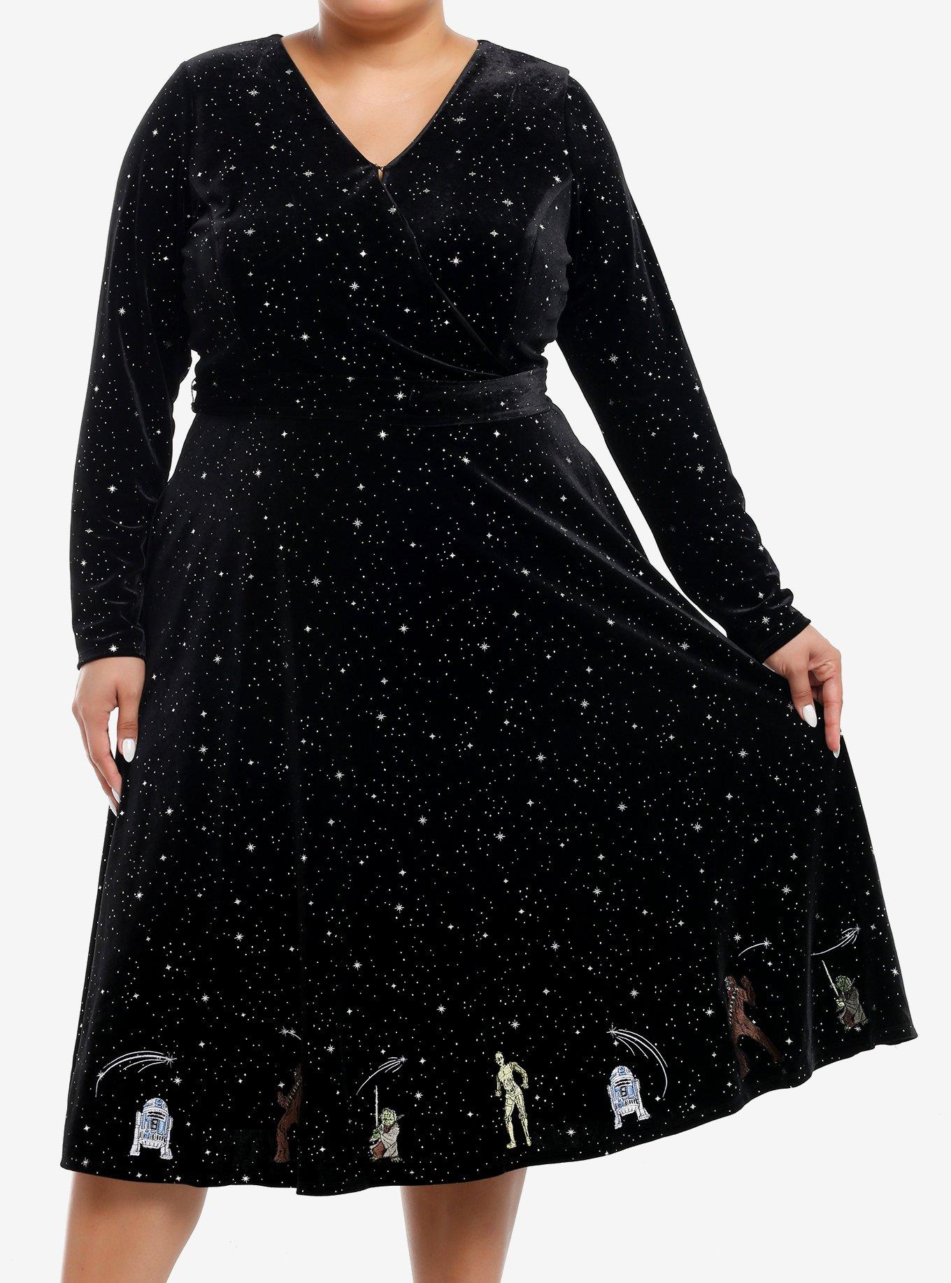 Her Universe Star Wars Galaxy Characters Velvet Long-Sleeve Dress Plus Size Her Universe Exclusive, MULTI, hi-res