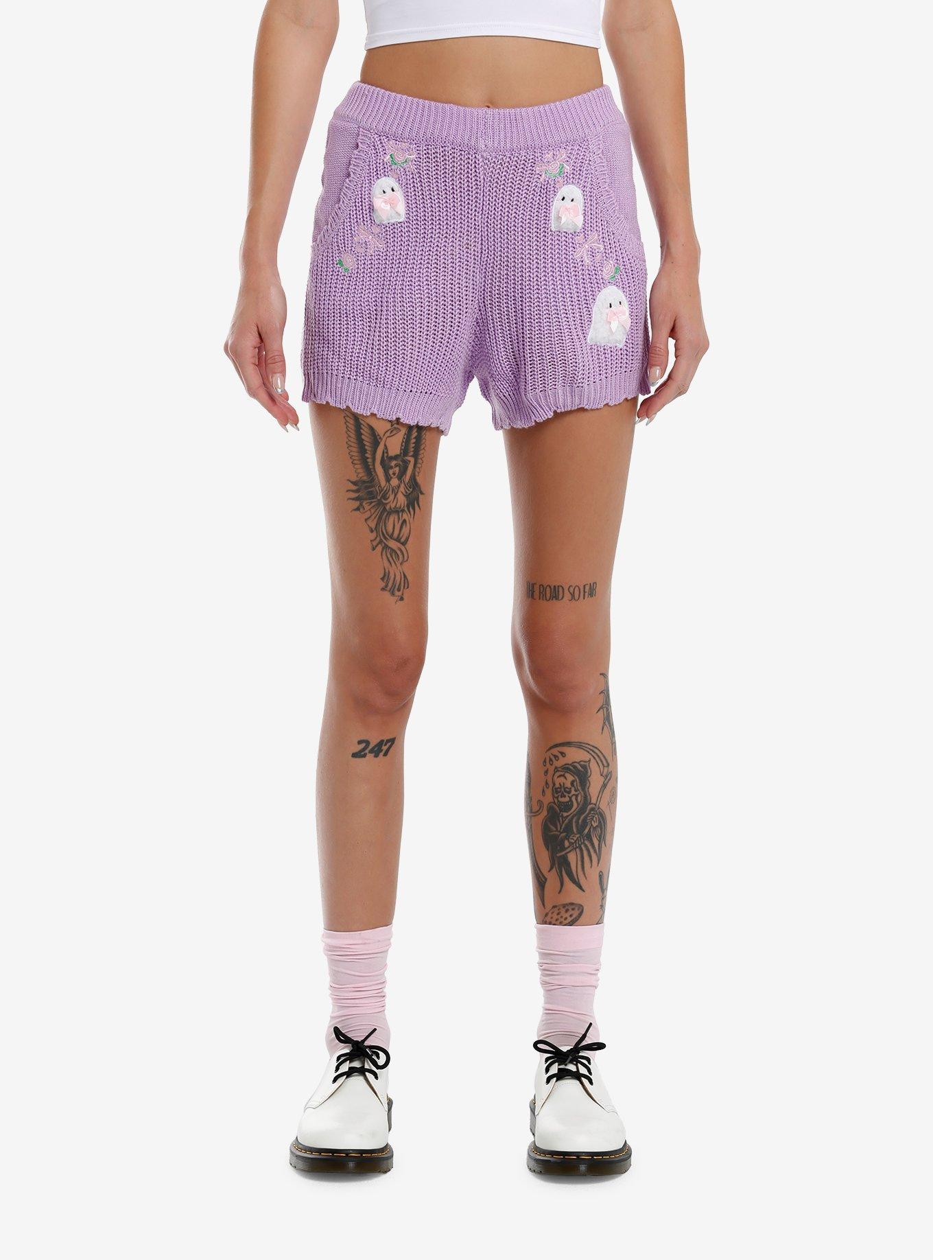 Sweet Society Pastel Purple Ghost Knit Lounge Shorts, , hi-res