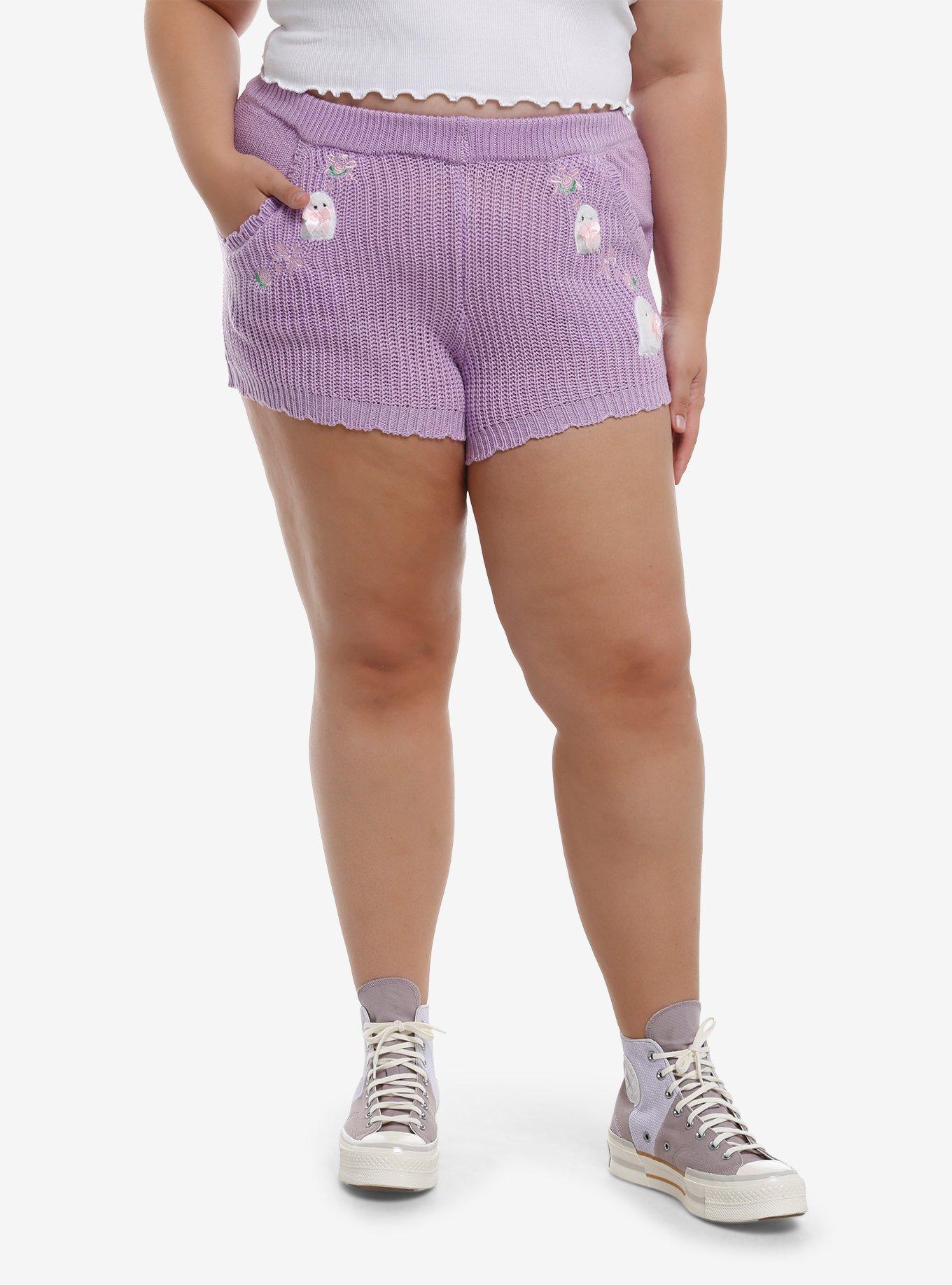 Sweet Society Pastel Purple Ghost Knit Lounge Shorts Plus Size