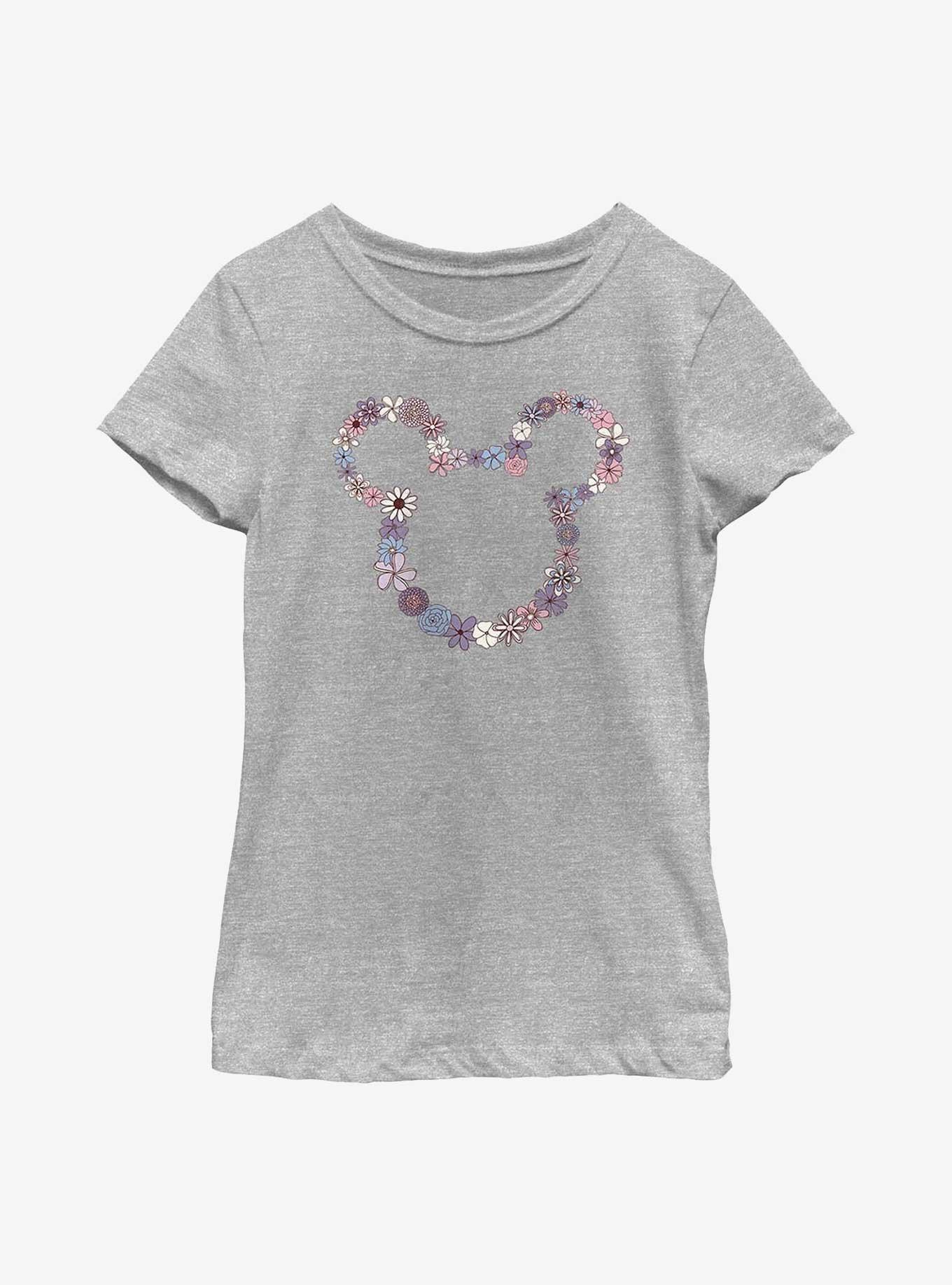 Disney Mickey Mouse Flowers Youth Girls T-Shirt, ATH HTR, hi-res