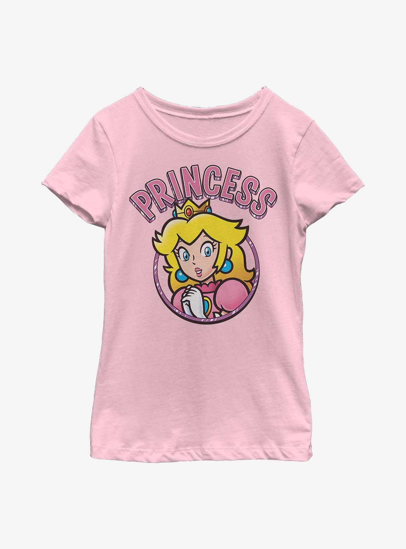 Nintendo Super Mario Princess Peach Circular Portrait Youth Girls T-Shirt, PINK, hi-res