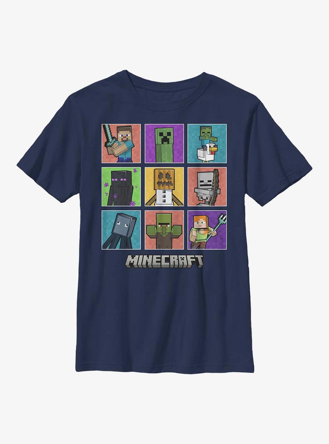 Minecraft 9 Character Boxup Youth T-Shirt, NAVY, hi-res