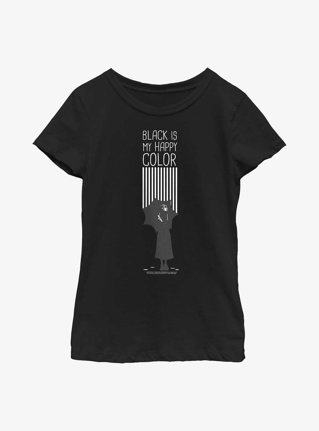 Wednesday Black Is My Happy Color Youth Girls T-Shirt, BLACK, hi-res