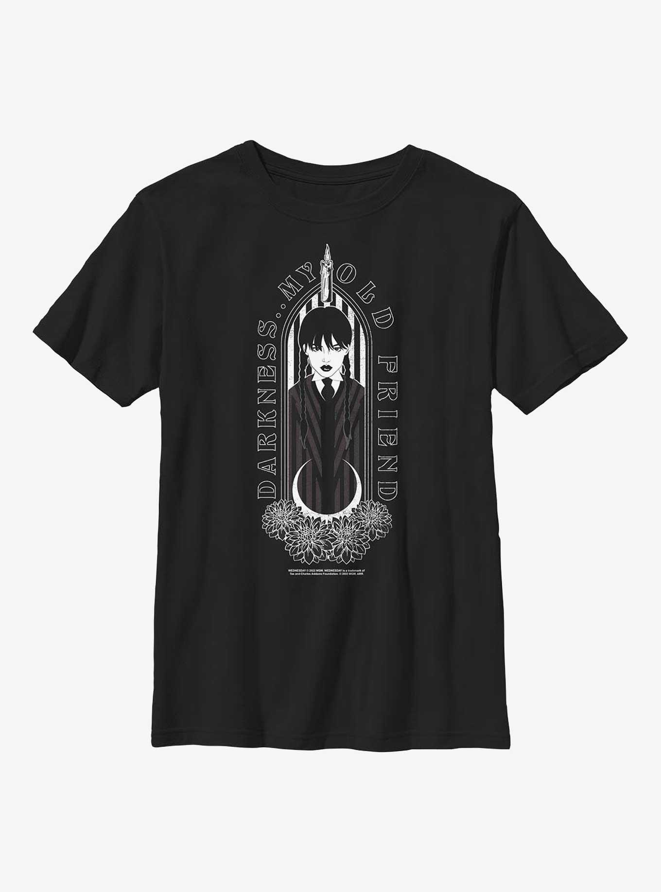 Wednesday Darkness My Old Friend Youth T-Shirt, BLACK, hi-res