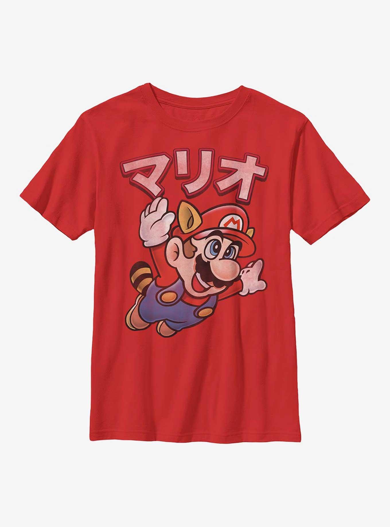 Nintendo Super Mario Racoon Mario Fly Away Youth T-Shirt, RED, hi-res
