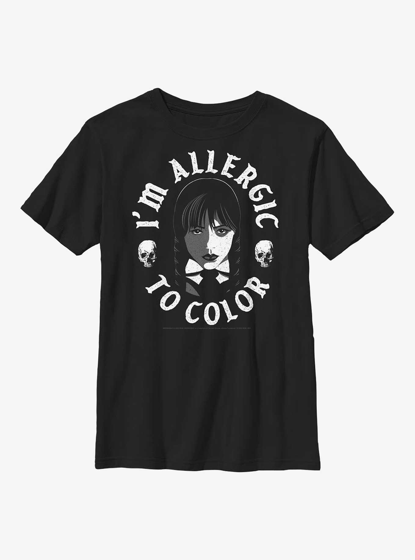 Wednesday I'm Allergic To Color Youth T-Shirt, BLACK, hi-res