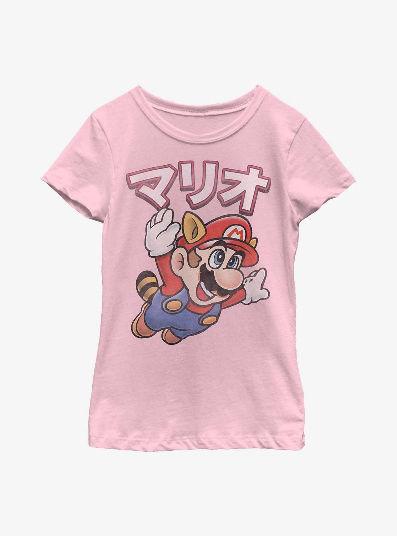 Nintendo Super Mario Racoon Mario Fly Away Youth Girls T-Shirt, PINK, hi-res