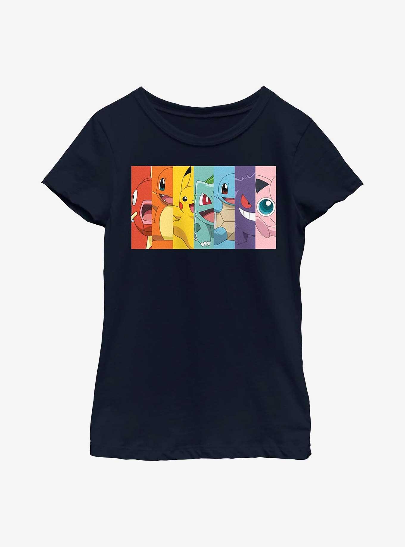 Pokemon Rainbow Split Face Youth Girls T-Shirt, NAVY, hi-res