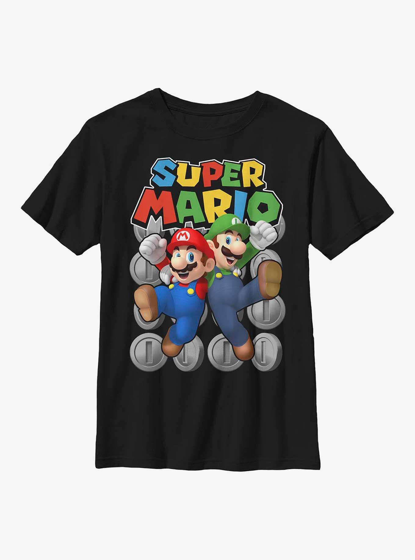 Nintendo Super Mario Jumping Up Bros Youth T-Shirt, BLACK, hi-res