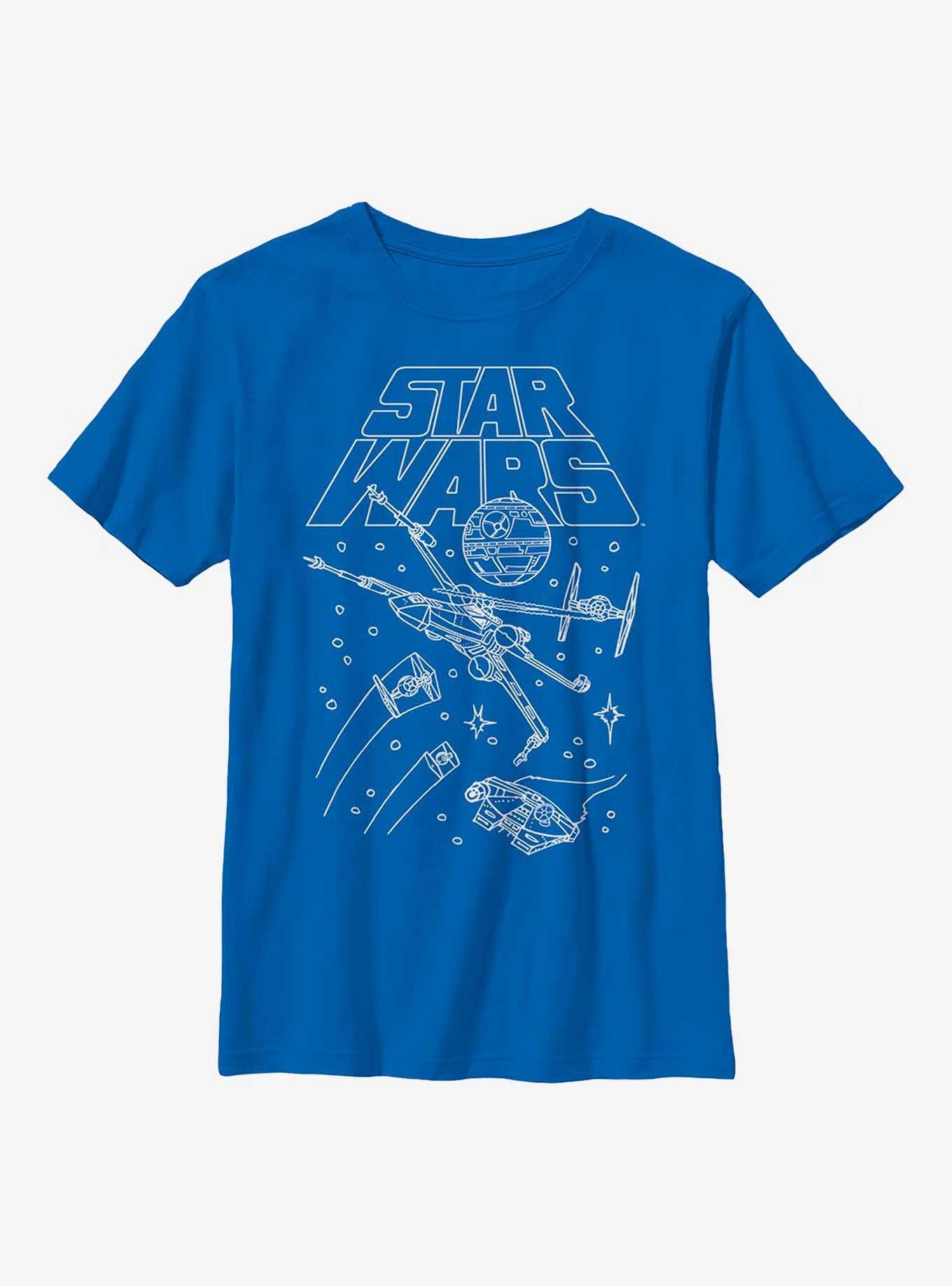 Star Wars Outline Space Battle Youth T-Shirt, ROYAL, hi-res