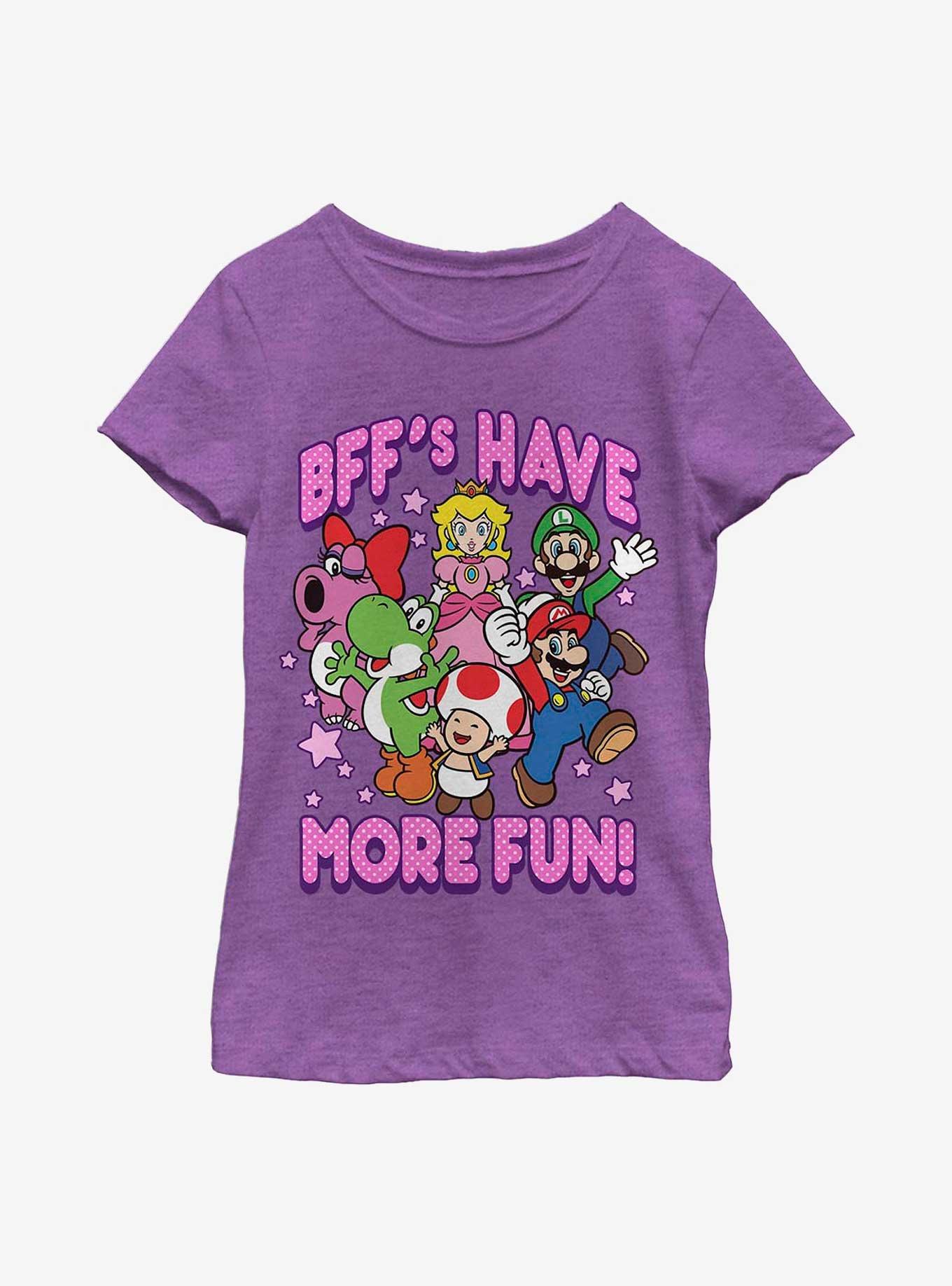 Nintendo Super Mario BFF'S Have More Fun Youth Girls T-Shirt, PURPLE BERRY, hi-res