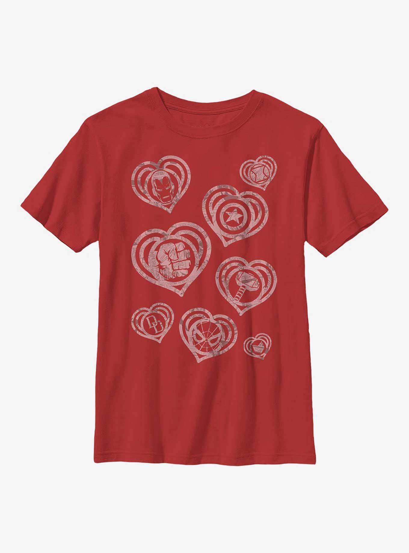 Marvel Avengers Heart Icons Youth T-Shirt, RED, hi-res