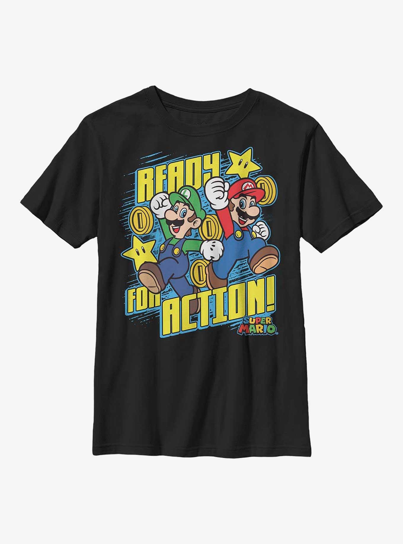 Nintendo Super Mario Ready For Action Youth T-Shirt, BLACK, hi-res