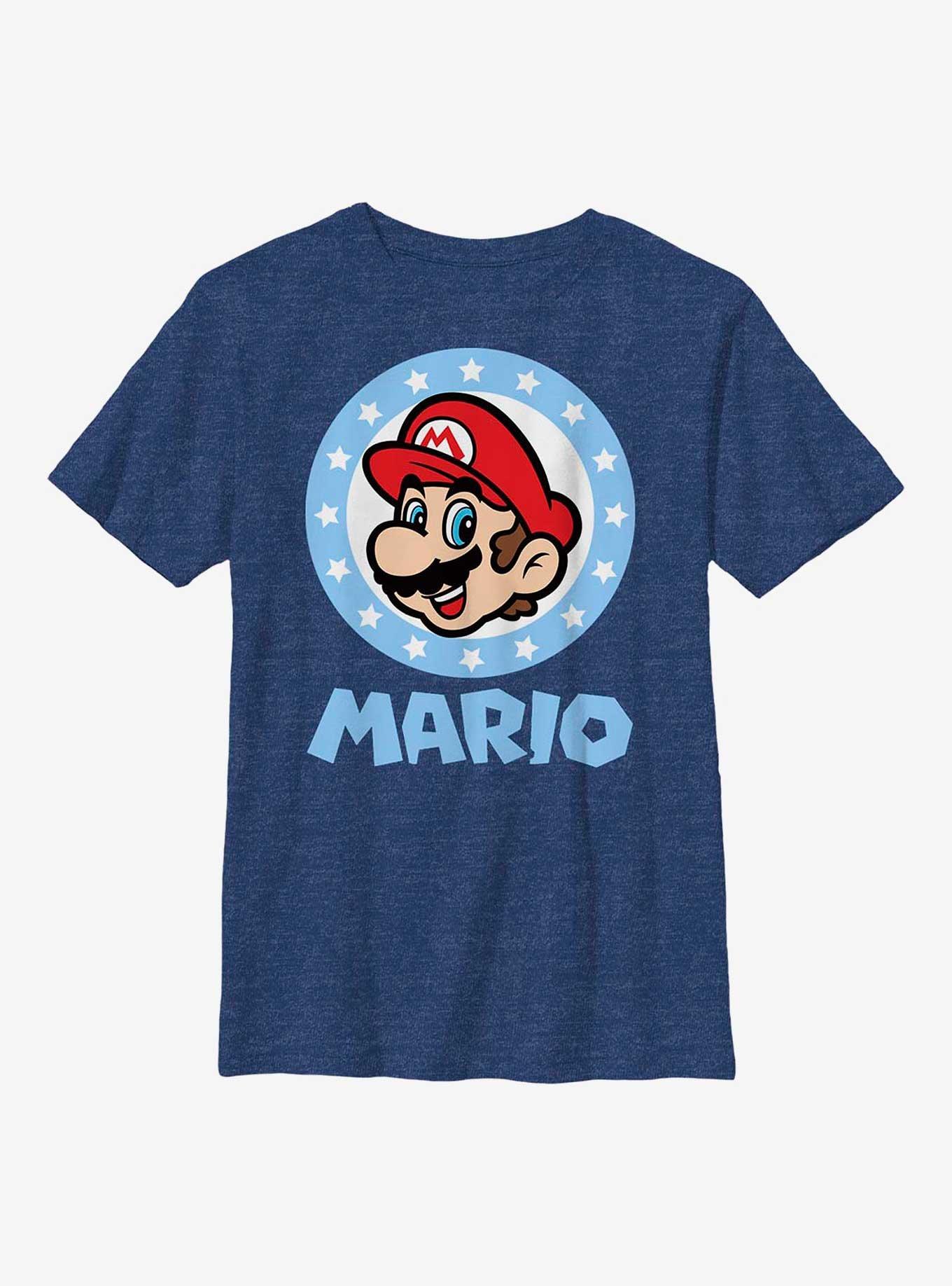 Nintendo Super Mario Mario Circular Icon Head Youth T-Shirt, NAVY HTR, hi-res